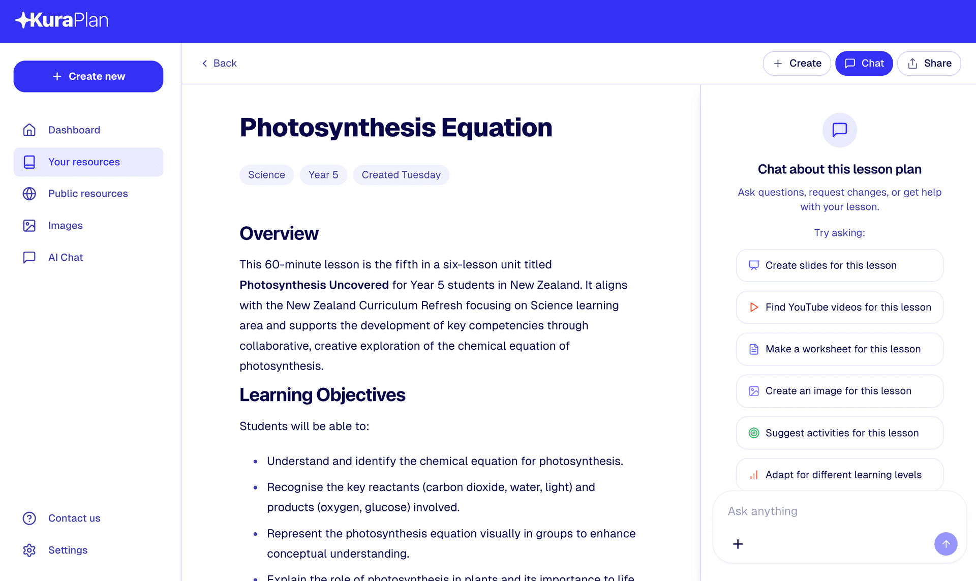 Kuraplan Lesson Plan