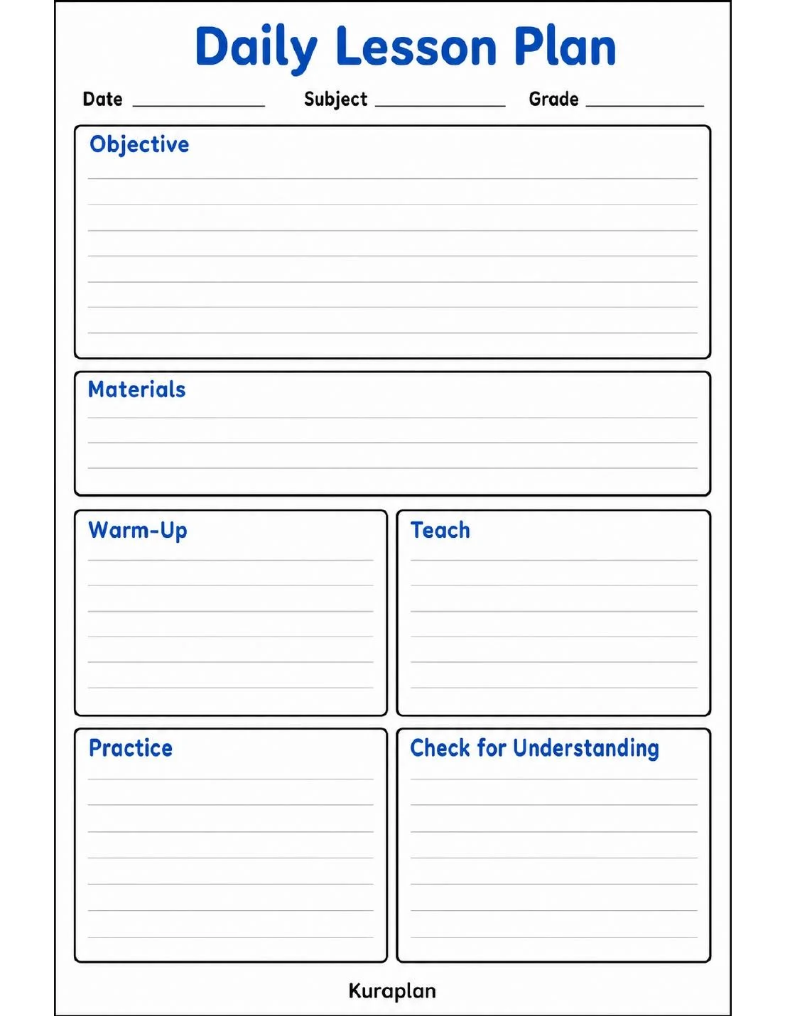Example page from Teacher Planner & Lesson Planning System