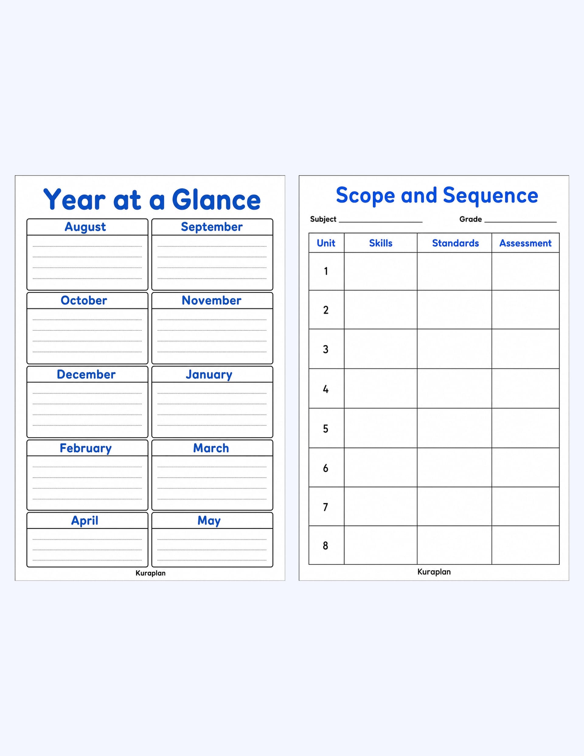 Sample spread: year at a glance and scope and sequence tracker
