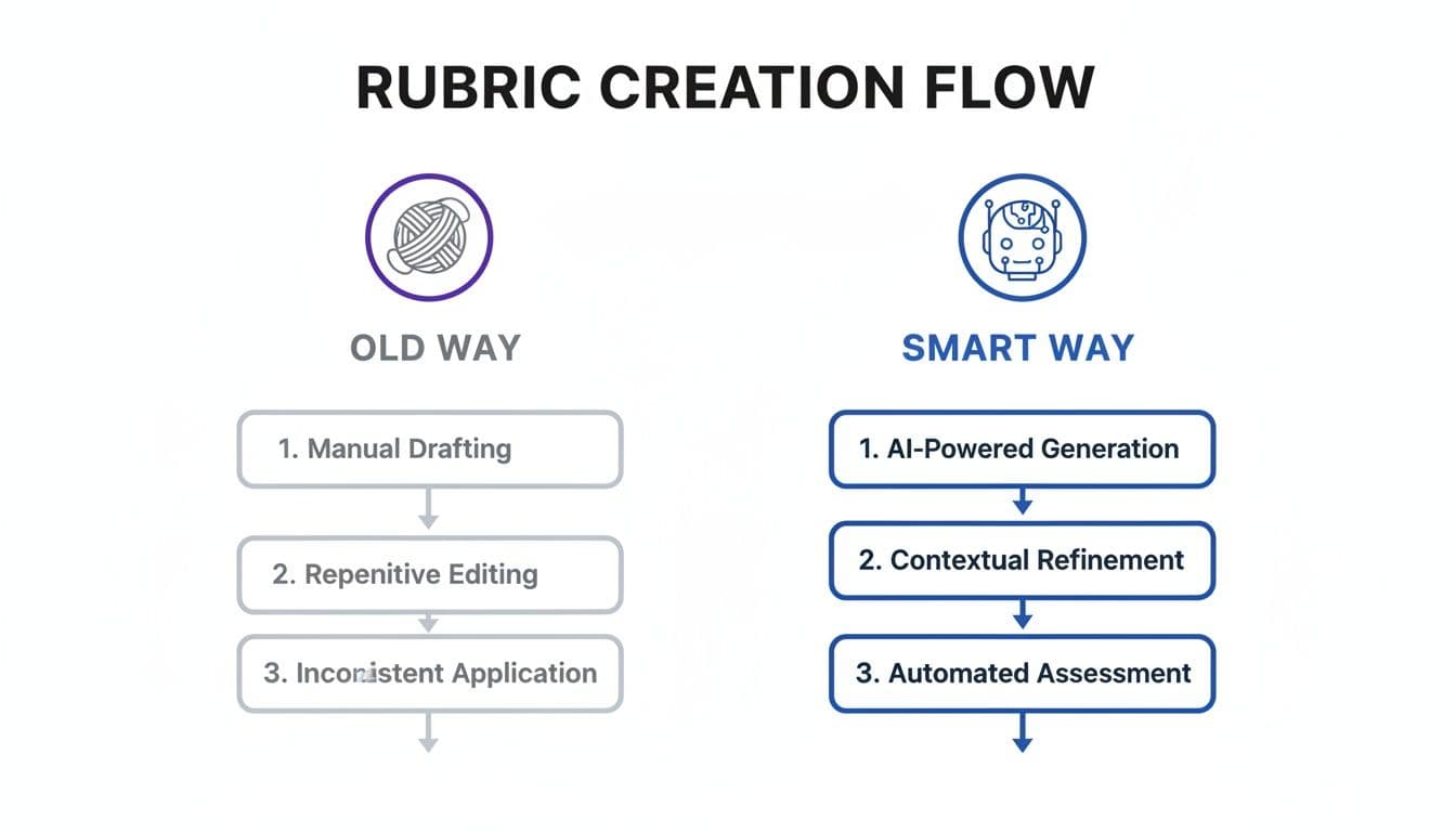 Flowchart illustrating the traditional and AI-powered rubric creation processes and their steps.