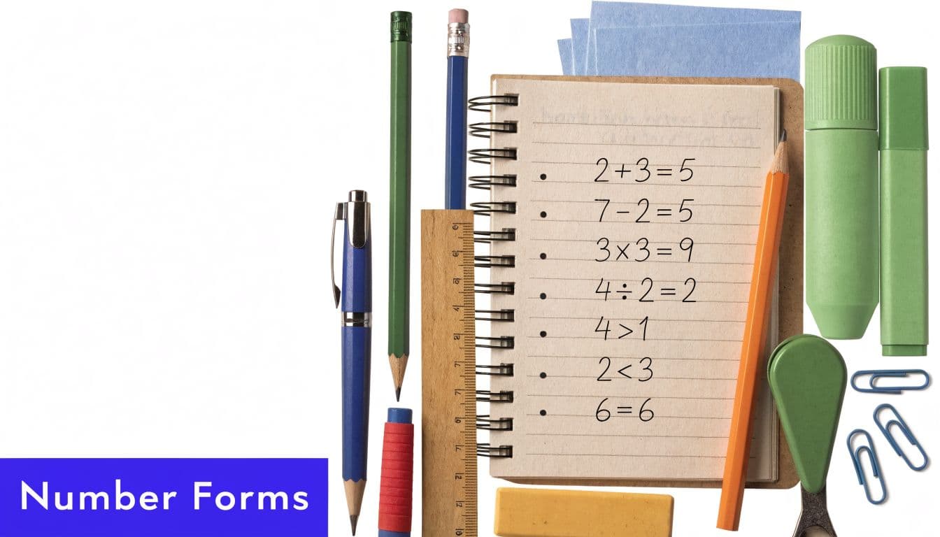 A spiral notebook displaying various mathematical equations and inequalities arranged neatly on a white background with stationery.