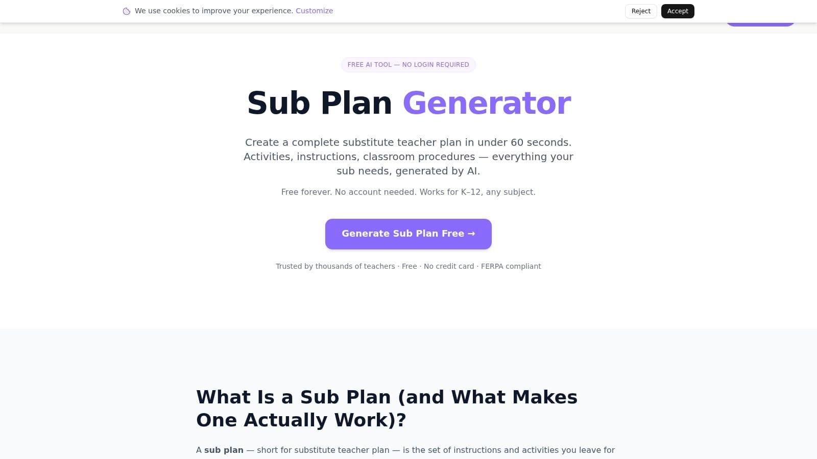 EasyClass, Free AI Sub Plan Generator