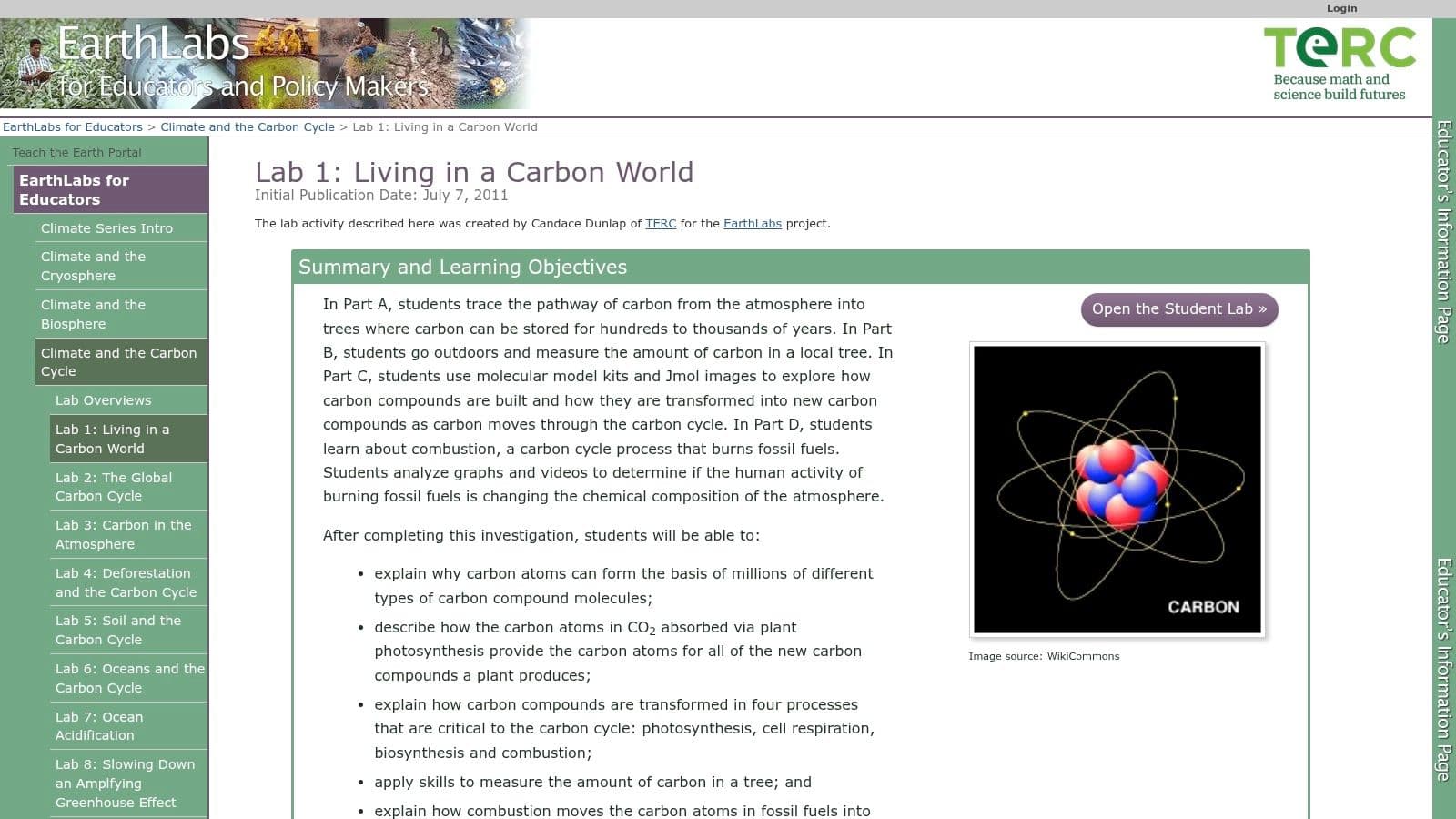 EarthLabs (TERC/SERC), Climate and the Carbon Cycle: Student Data Worksheets