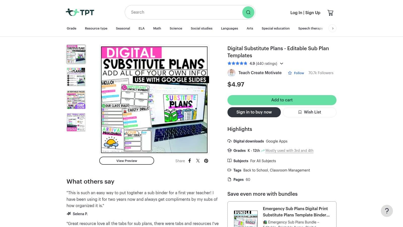 Teachers Pay Teachers, Digital Substitute Plans (Teach Create Motivate)