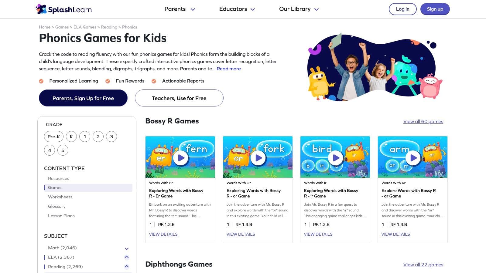 SplashLearn (ELA/Reading: Phonics Games)