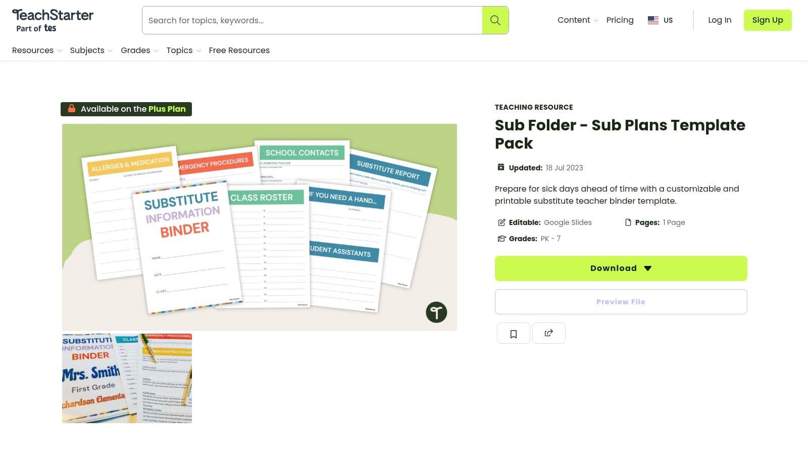 Teach Starter (US), Sub Folder / Sub‑Binder Template Pack