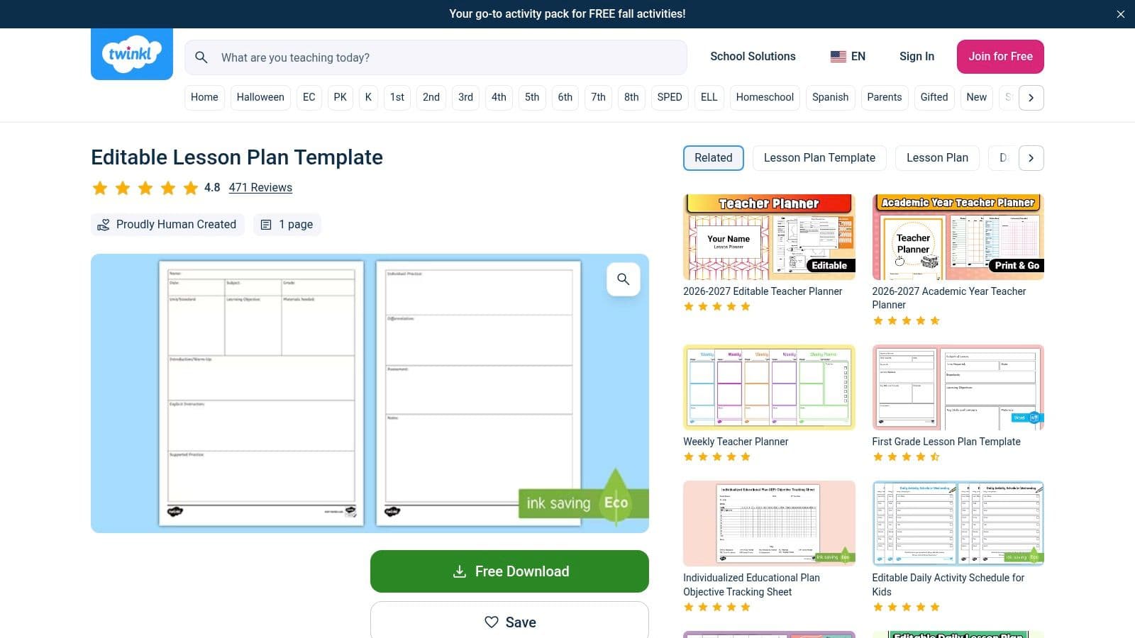 Twinkl USA Editable Lesson Plan Templates