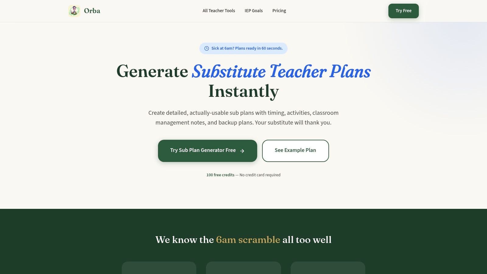 Orbit Learn, Substitute Teacher Plan Generator