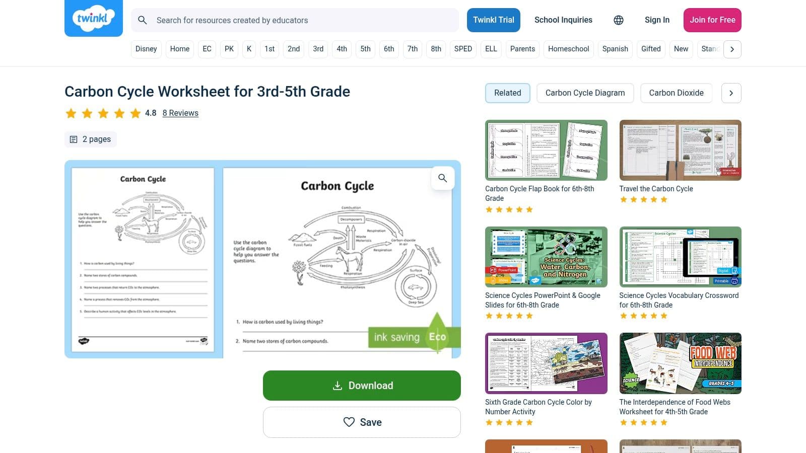 NASA Space Place, Carbon Cycle Coloring Page (PDF)