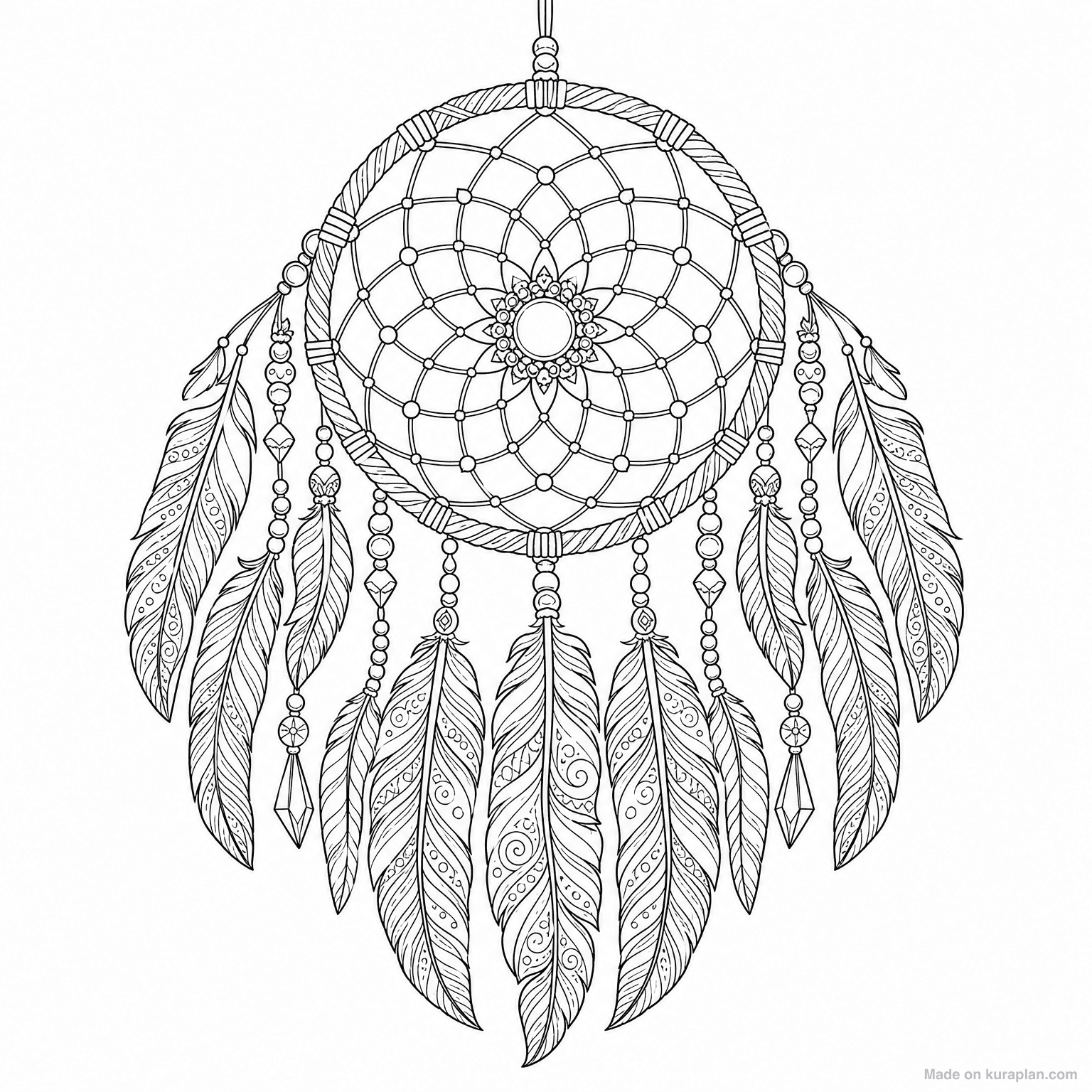 Dreamcatcher with Feathers — Coloring Page