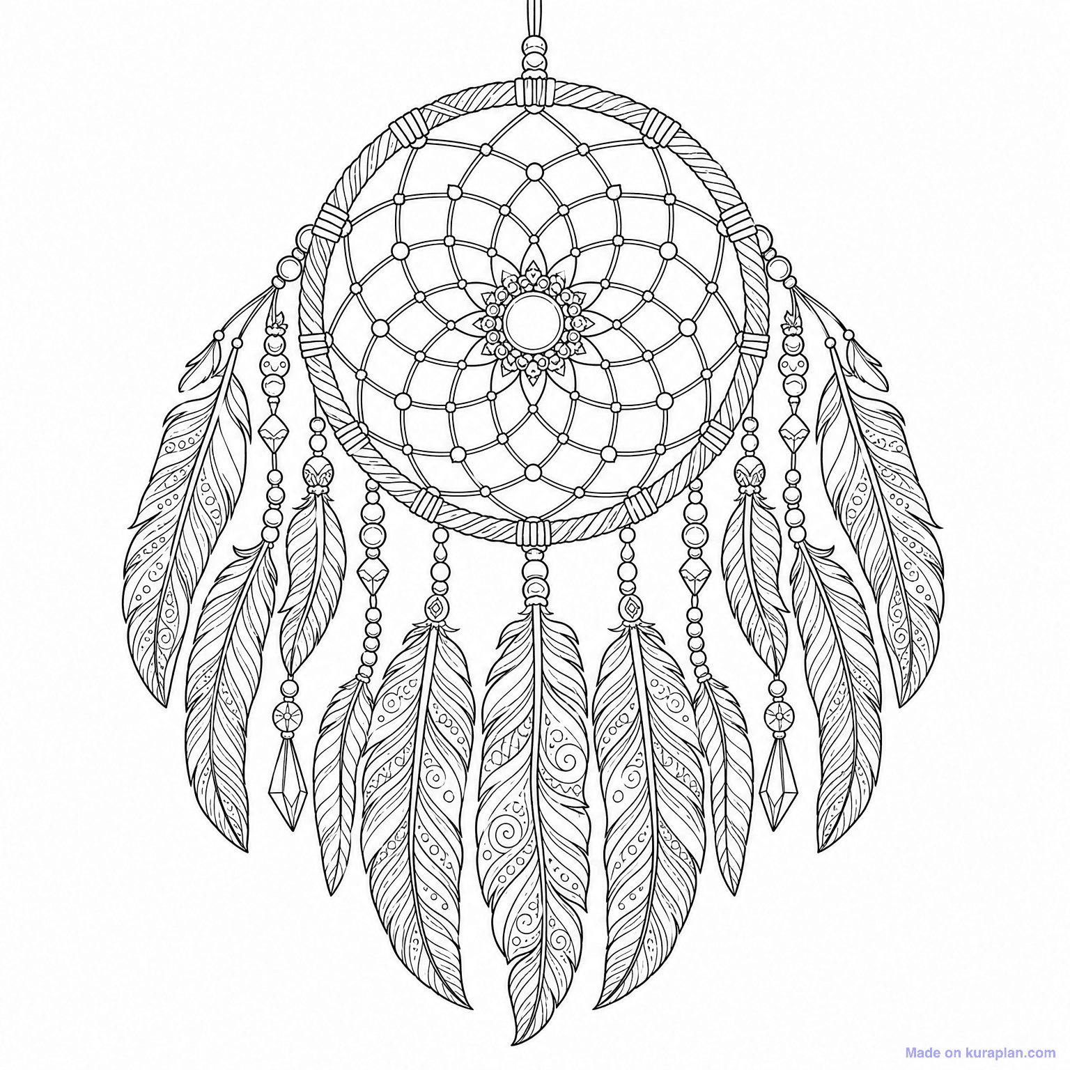 Dreamcatcher with Feathers — Coloring Page