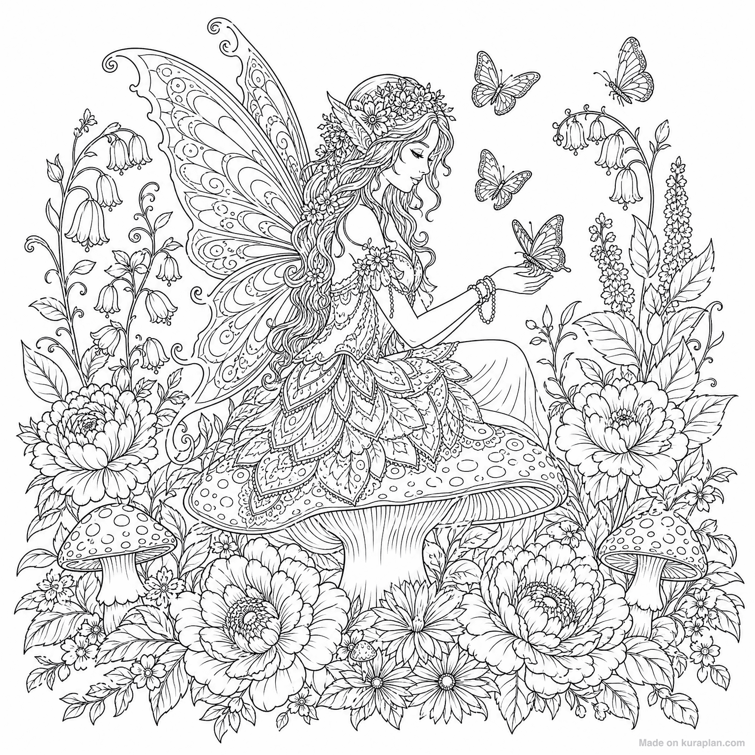 Detailed Fairy Garden — Coloring Page