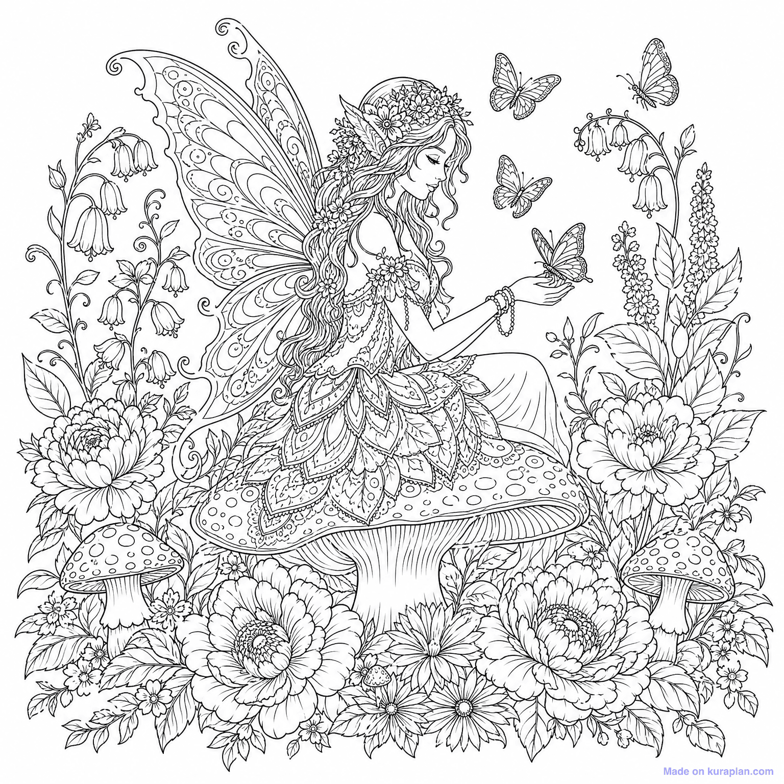 Detailed Fairy Garden — Coloring Page