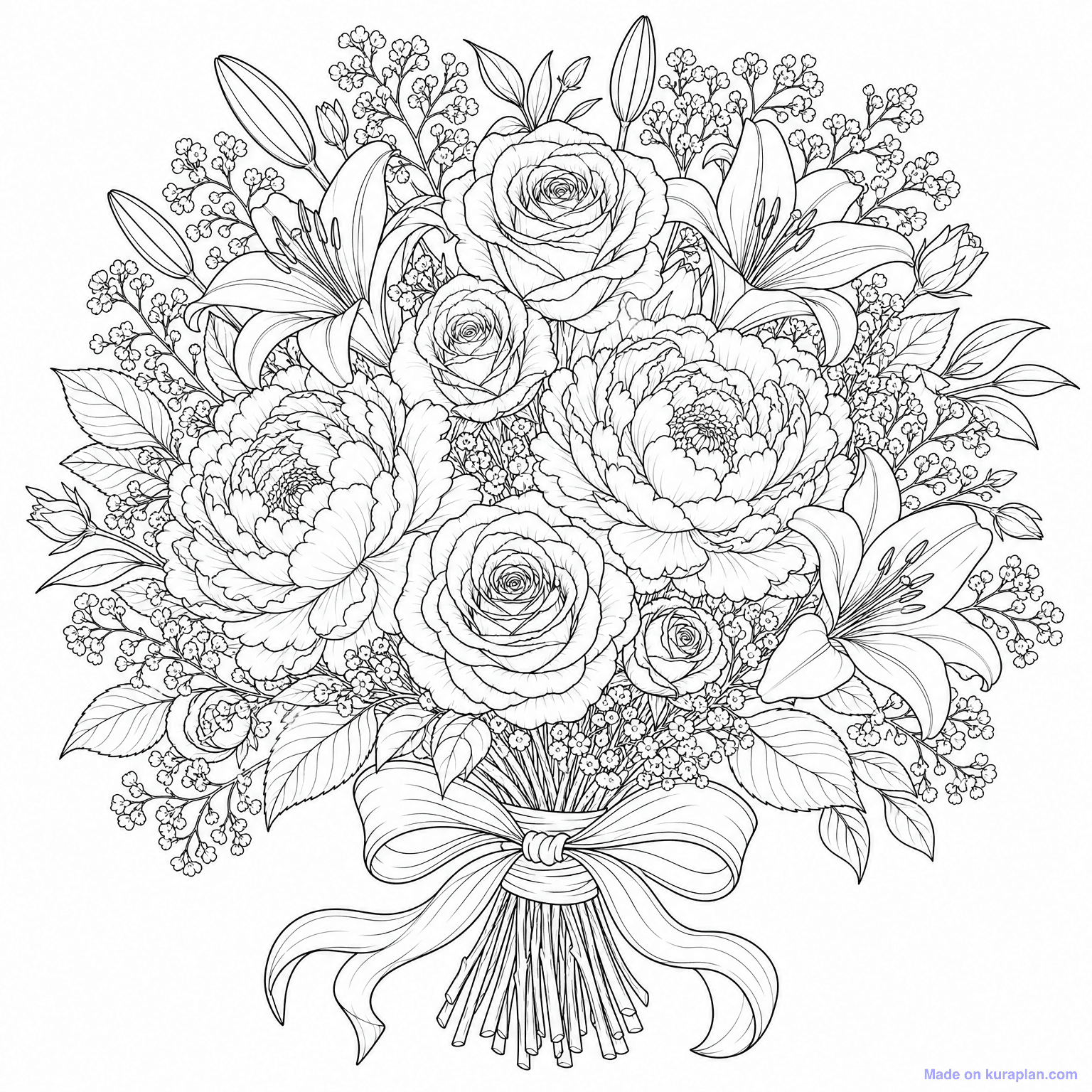 Detailed Floral Bouquet — Coloring Page
