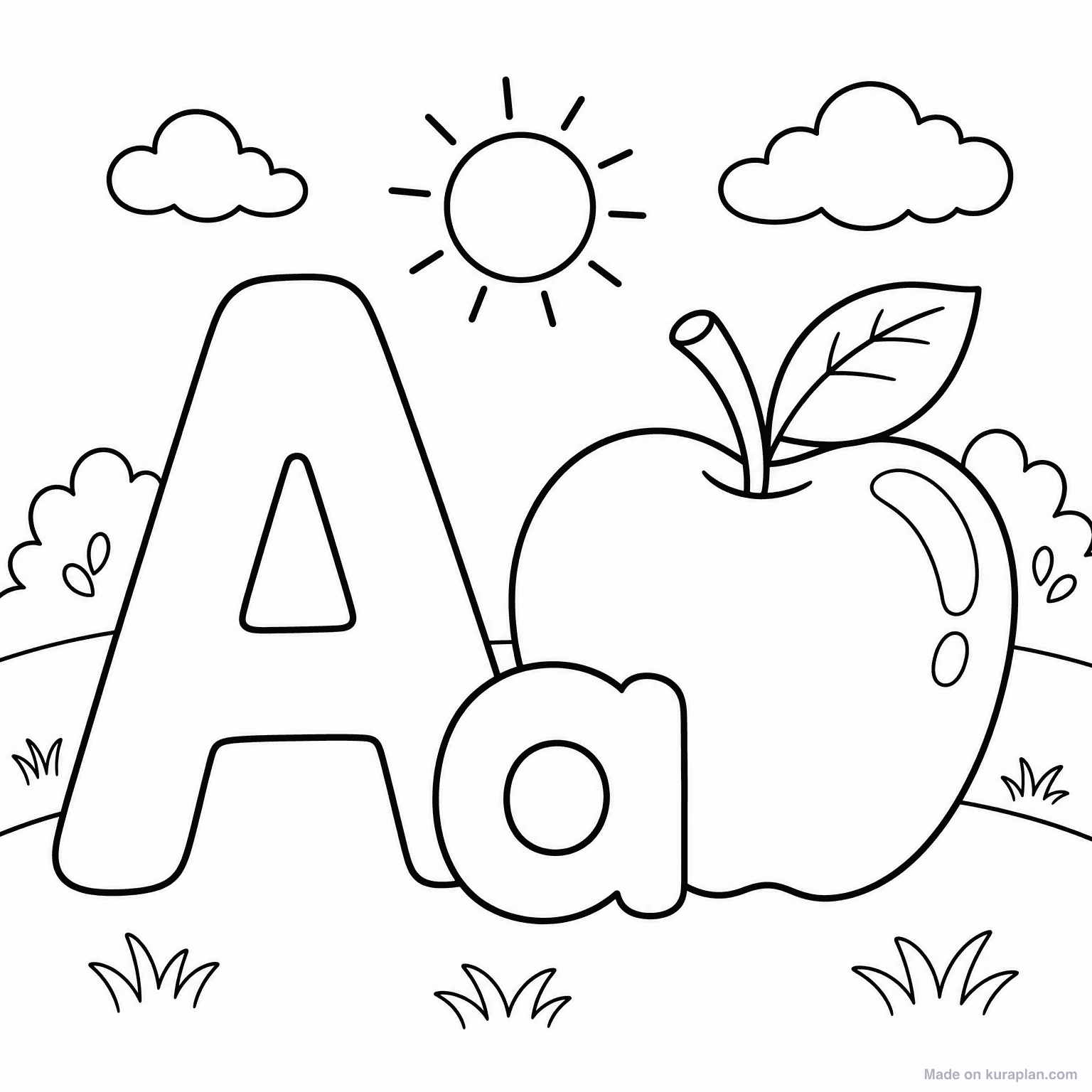 A is for Apple — Coloring Page