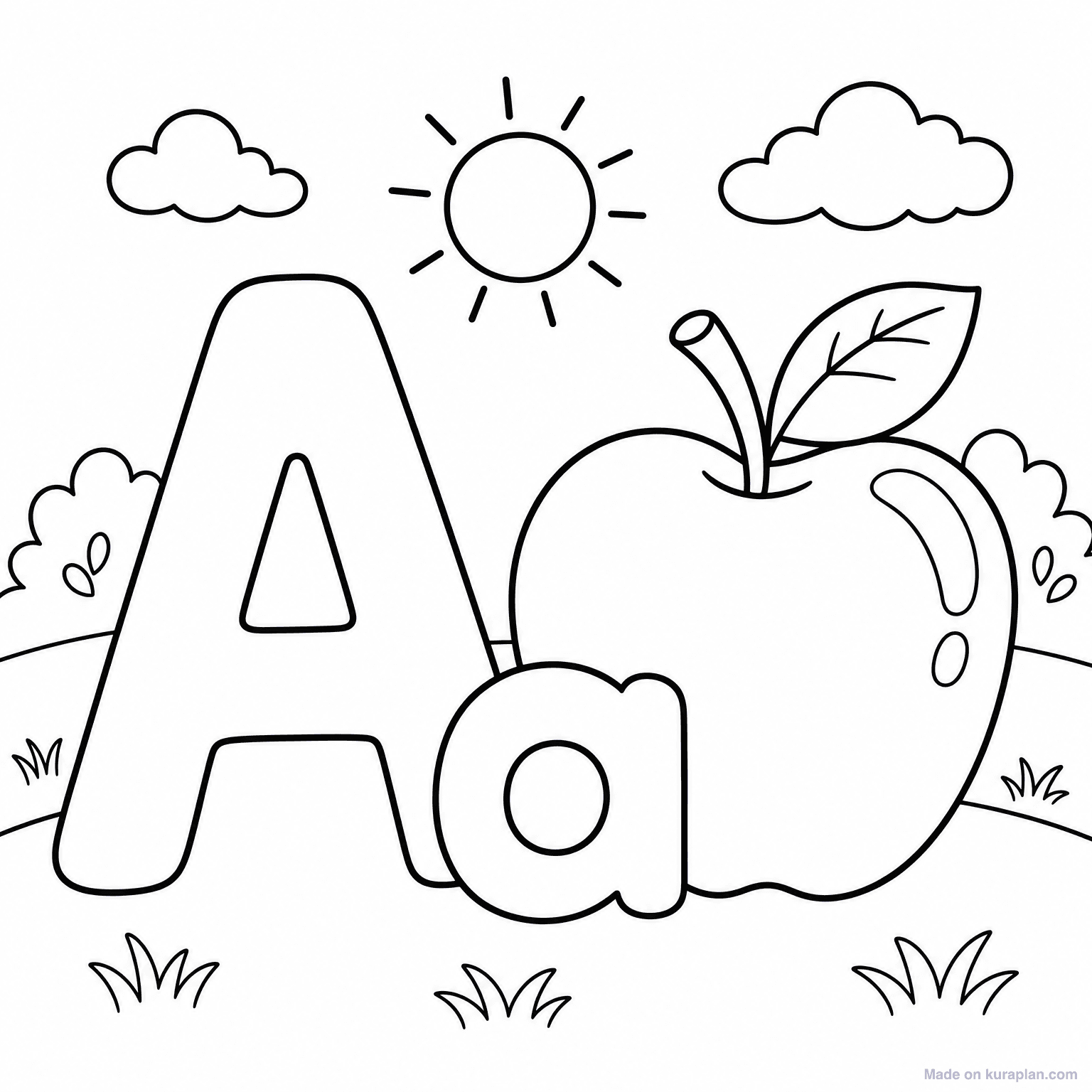 A is for Apple — Coloring Page