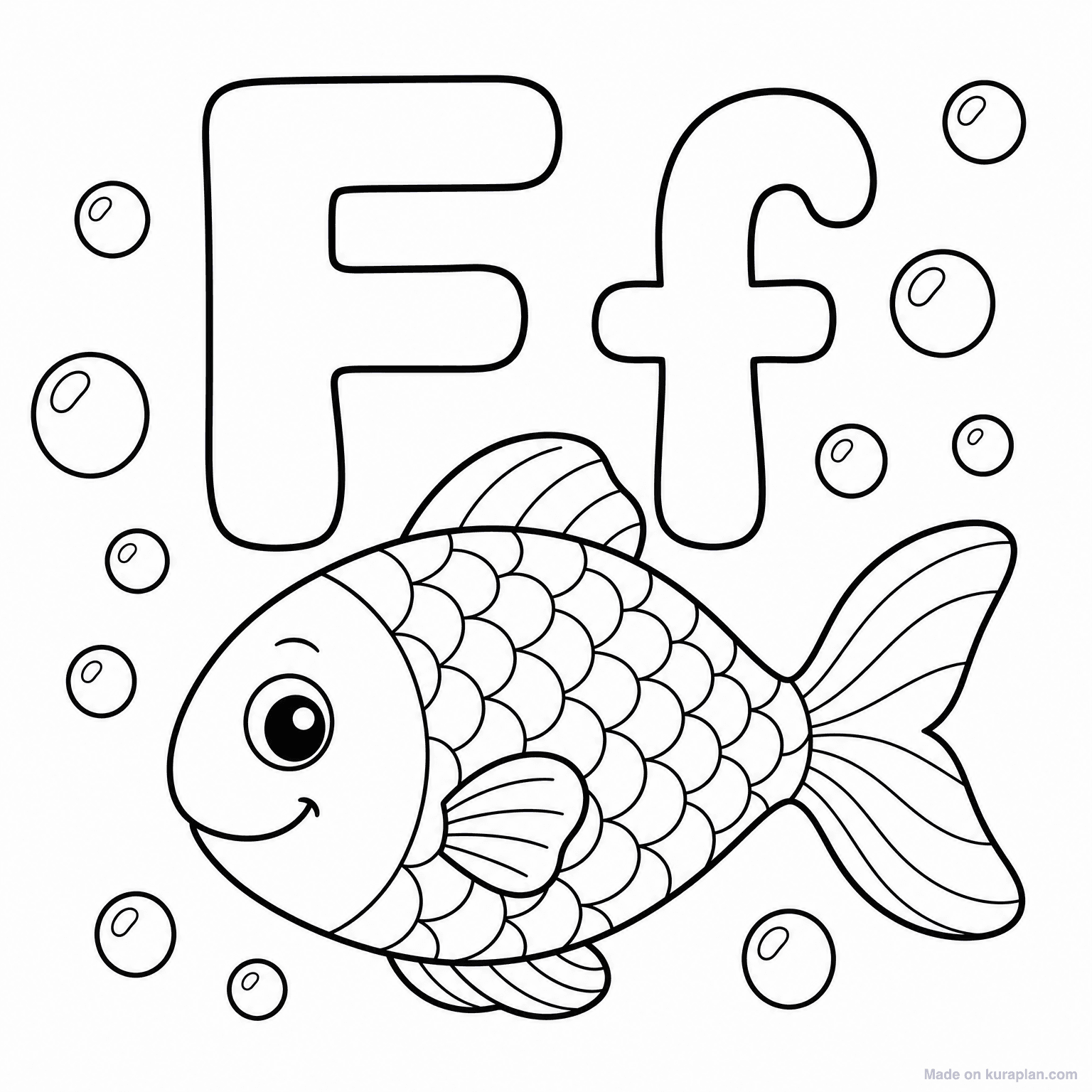 F is for Fish — Coloring Page