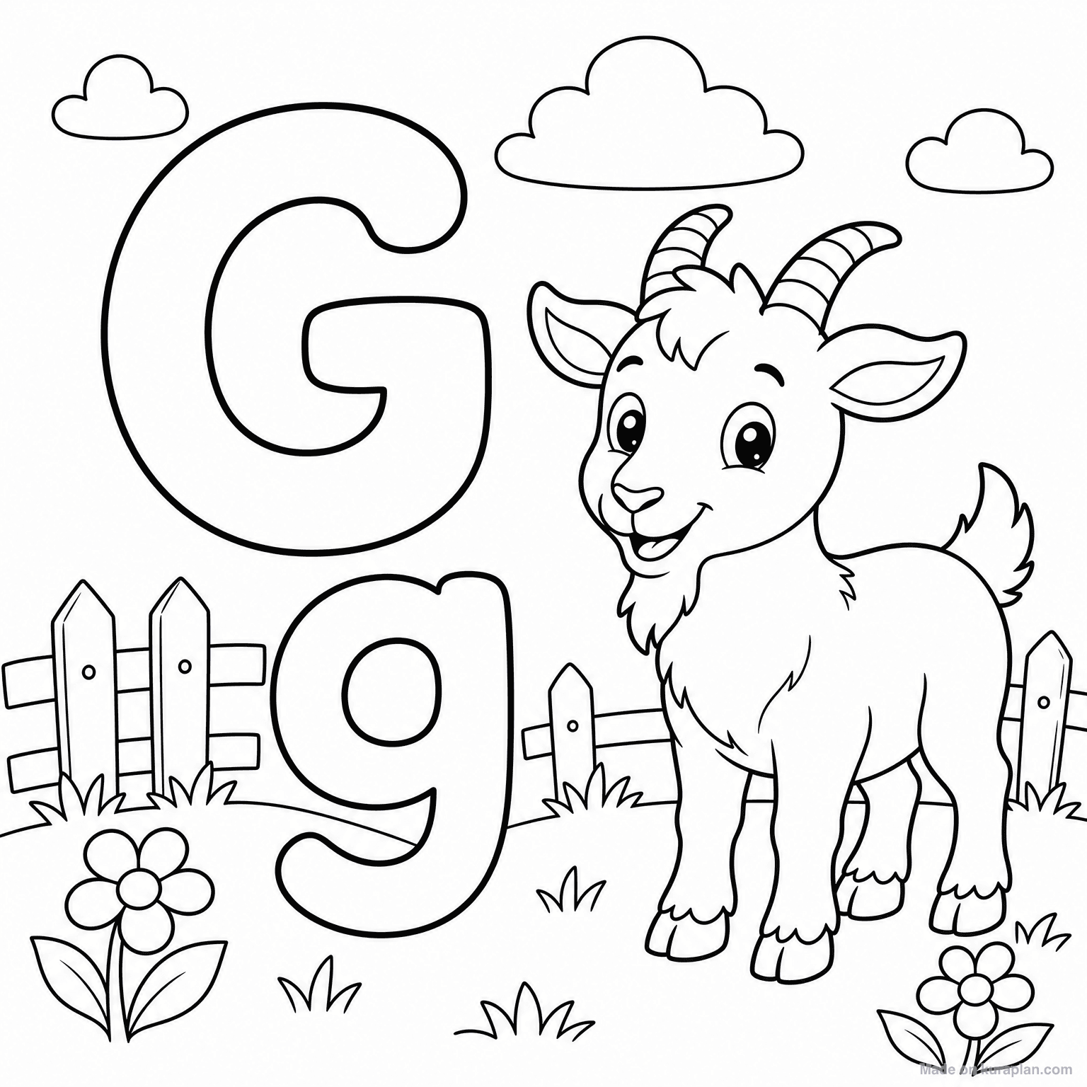 G is for Goat — Coloring Page