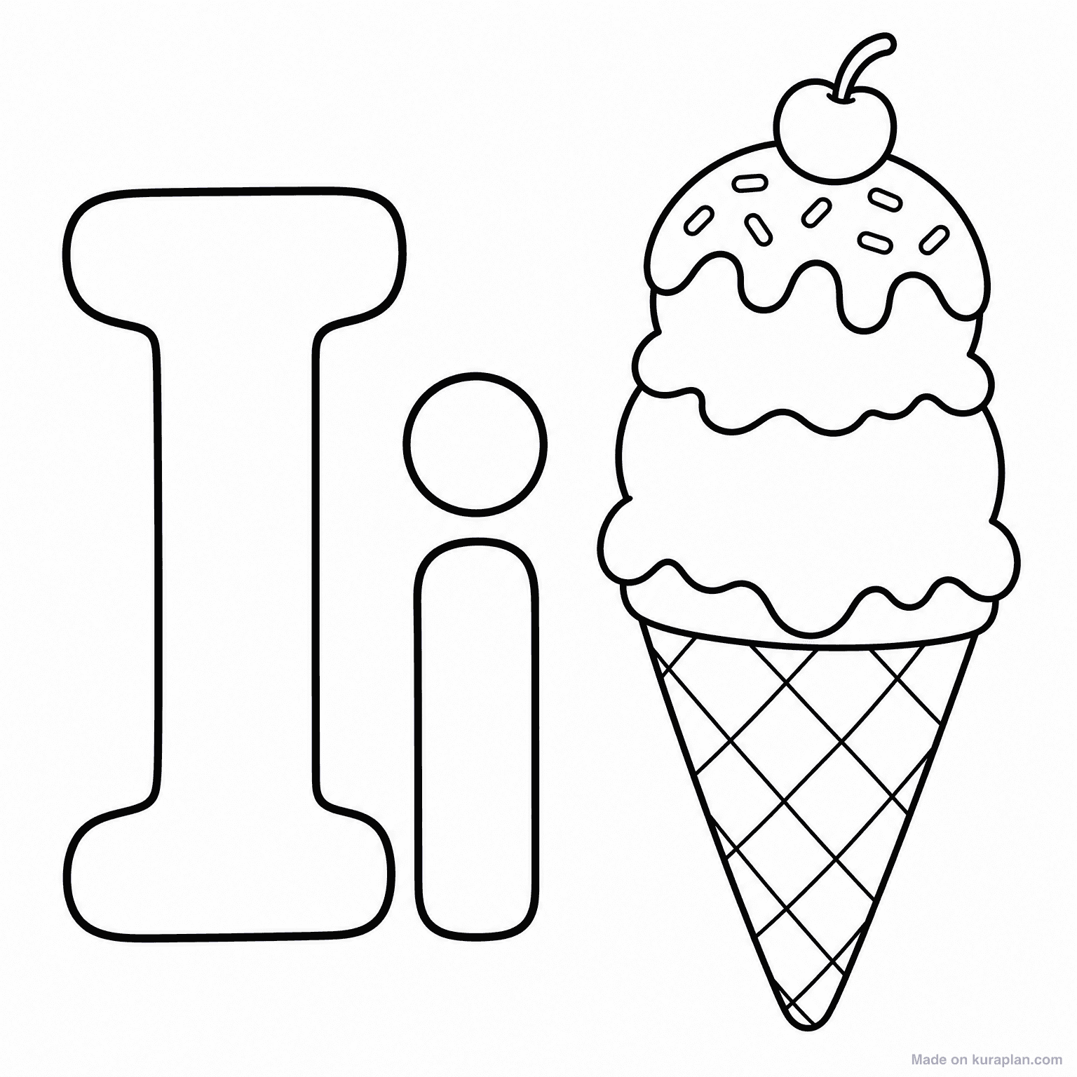 I is for Ice Cream — Coloring Page