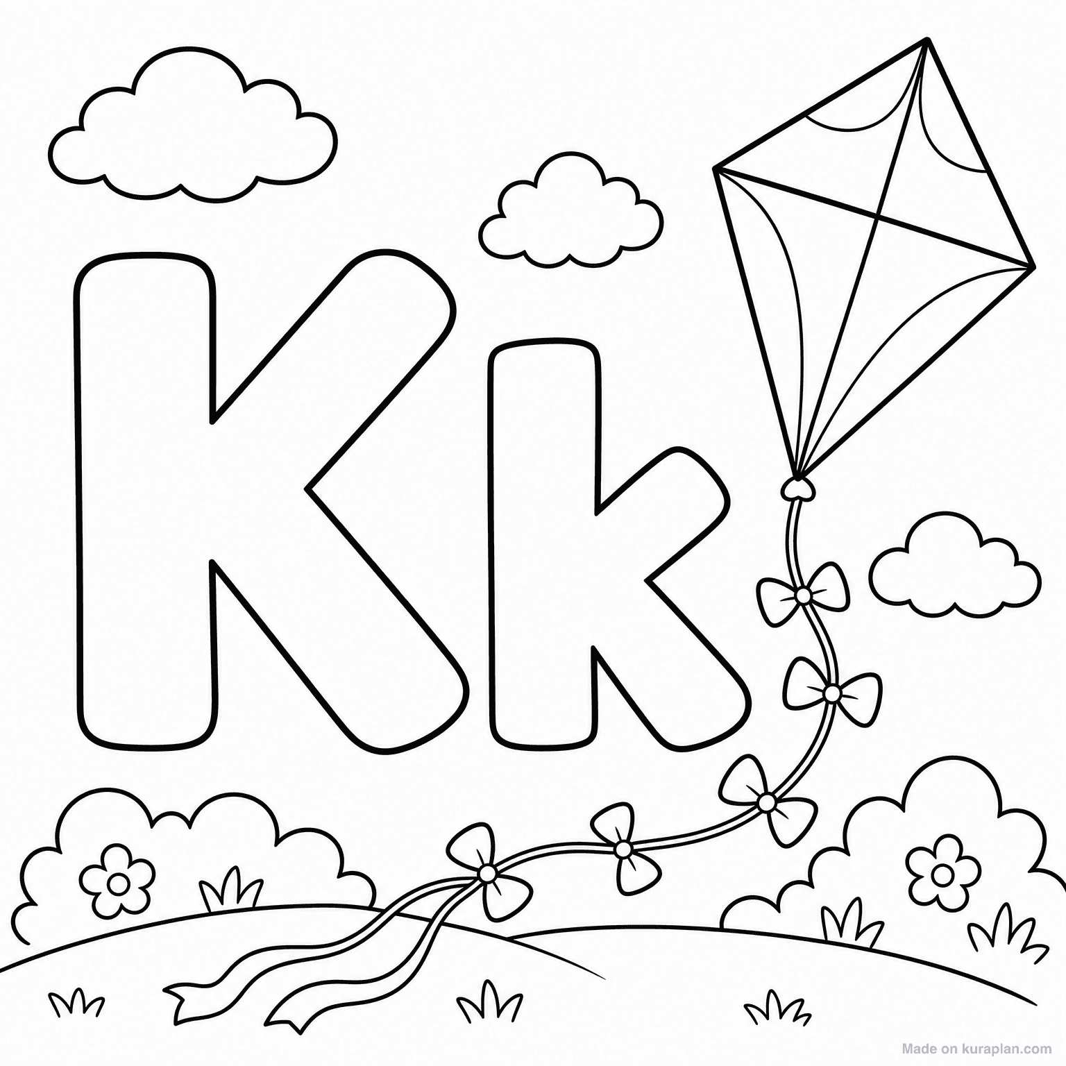 K is for Kite — Coloring Page