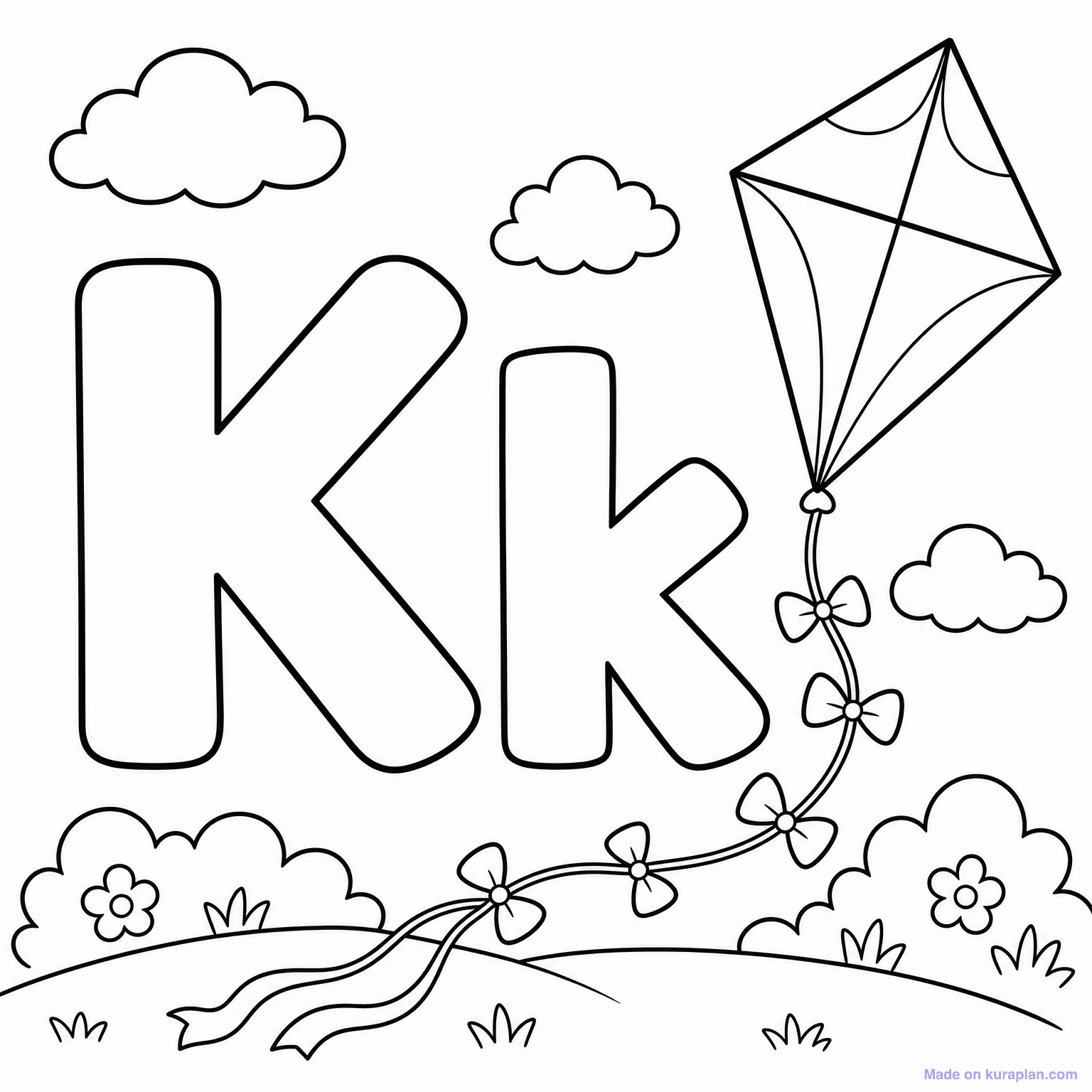 K is for Kite — Coloring Page