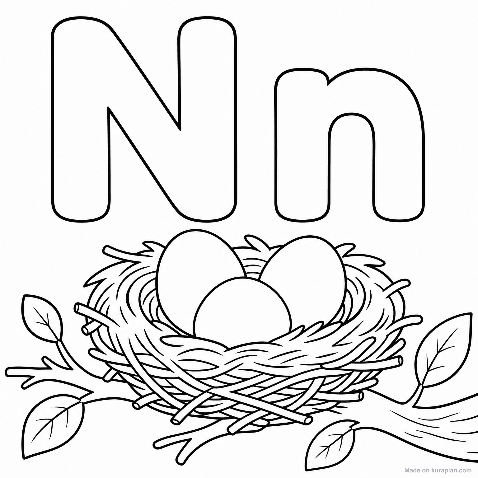 N is for Nest — Coloring Page