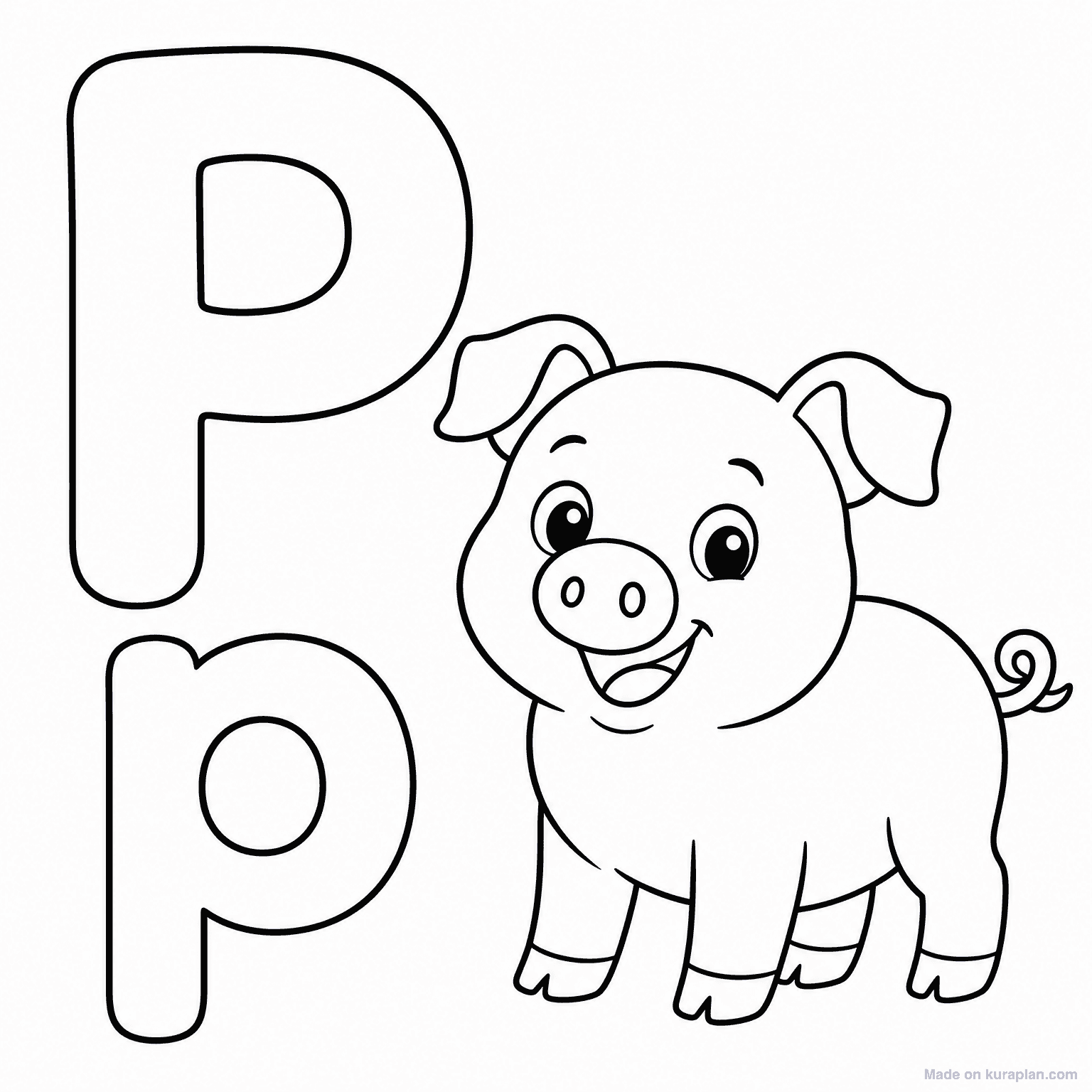 P is for Pig — Coloring Page