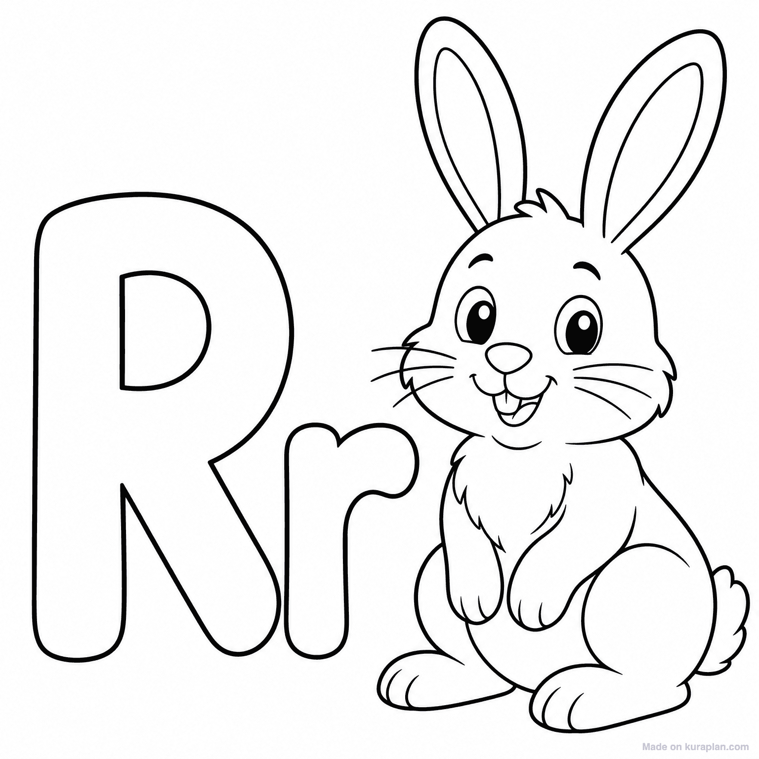 R is for Rabbit — Coloring Page