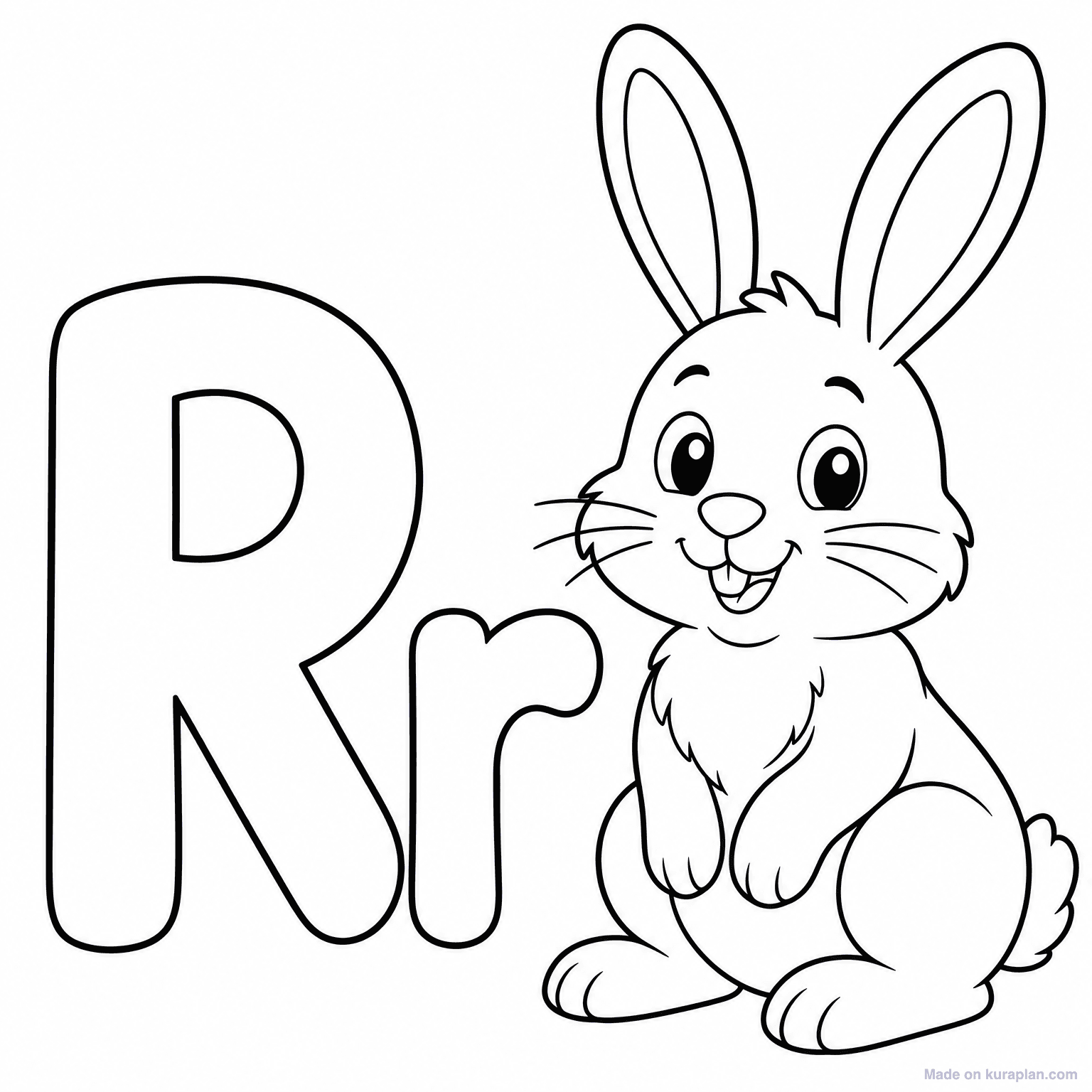 R is for Rabbit — Coloring Page