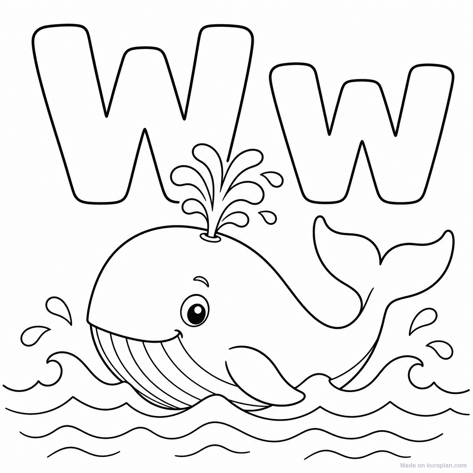 W is for Whale — Coloring Page
