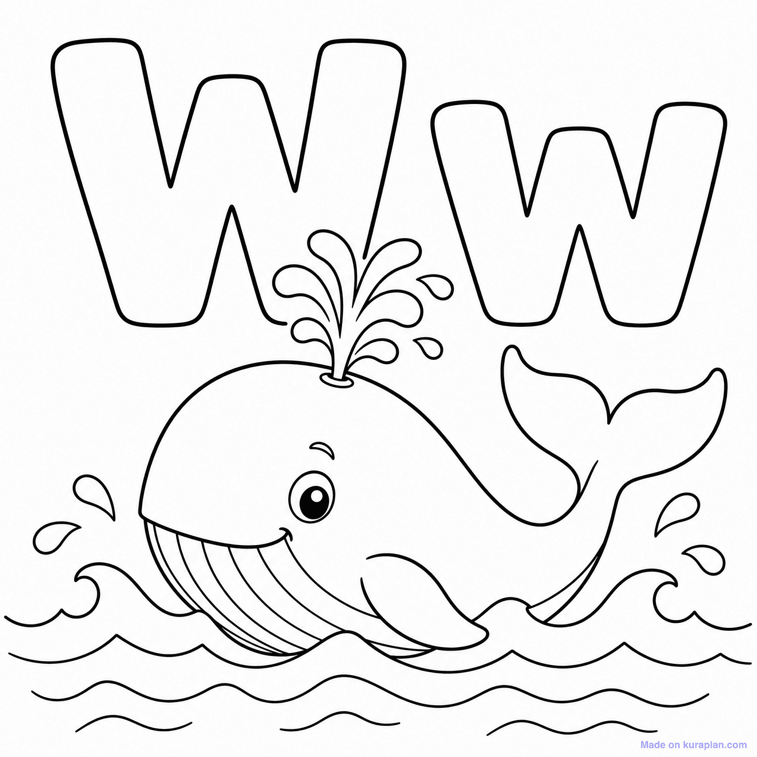 W is for Whale — Coloring Page