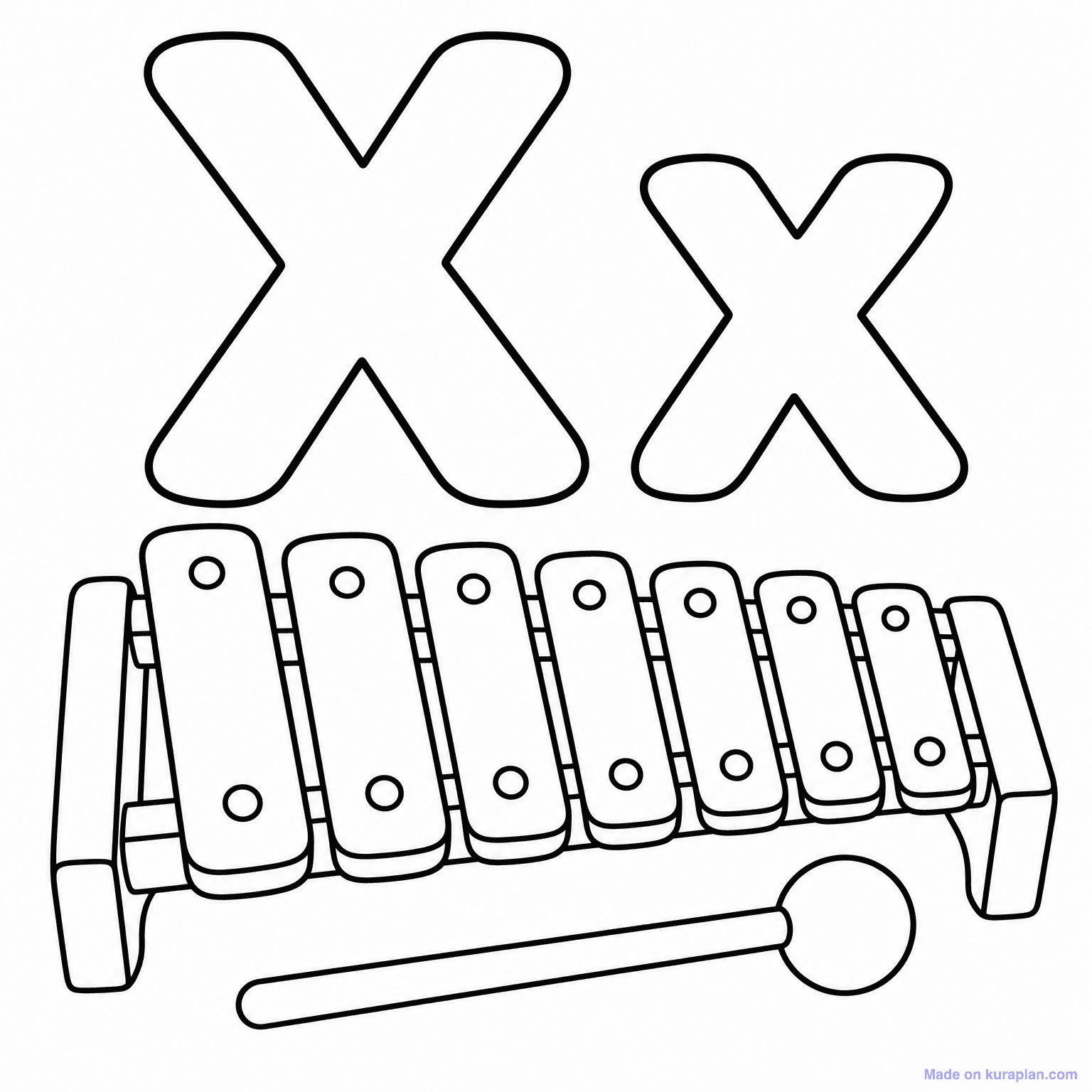 X is for Xylophone — Coloring Page