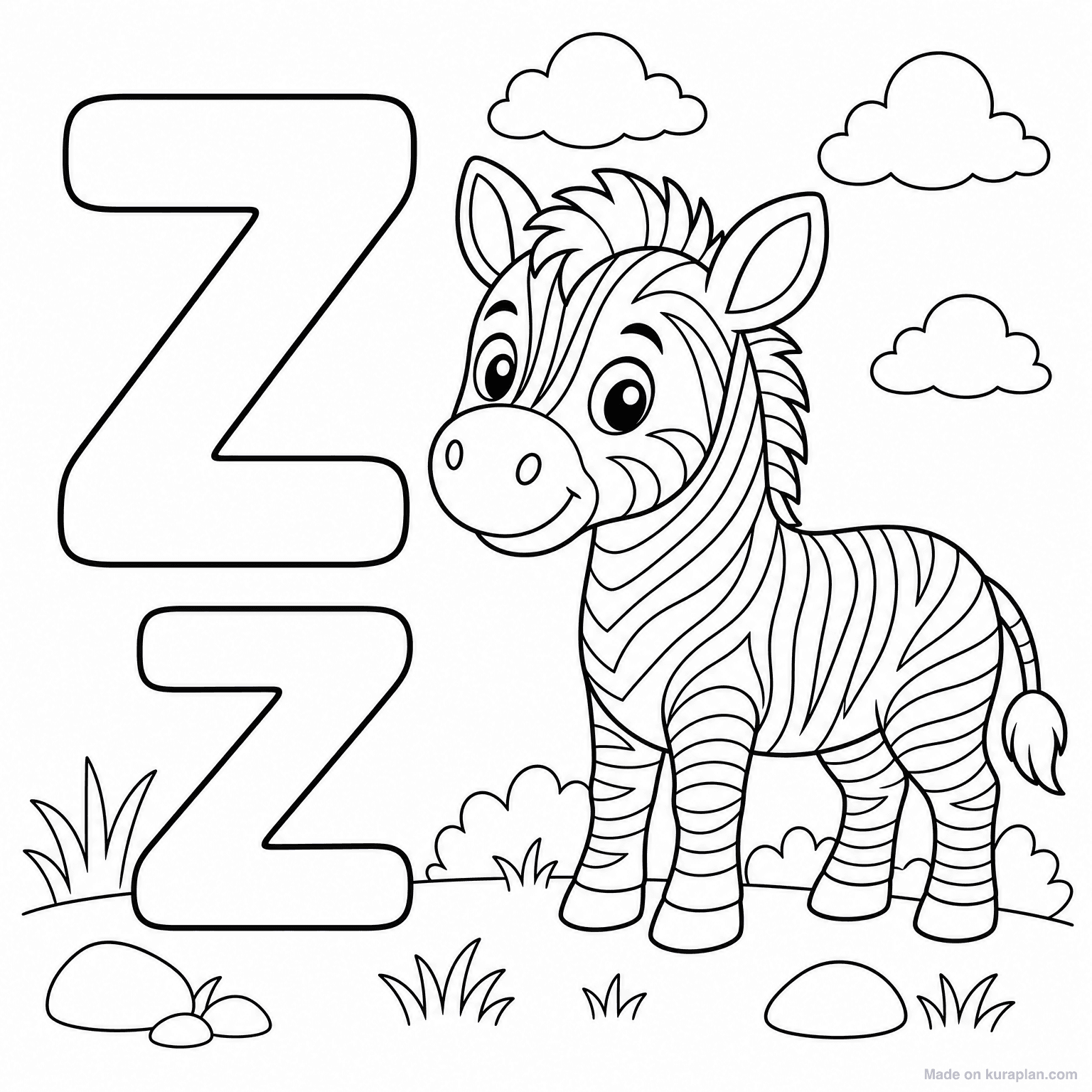 Z is for Zebra — Coloring Page