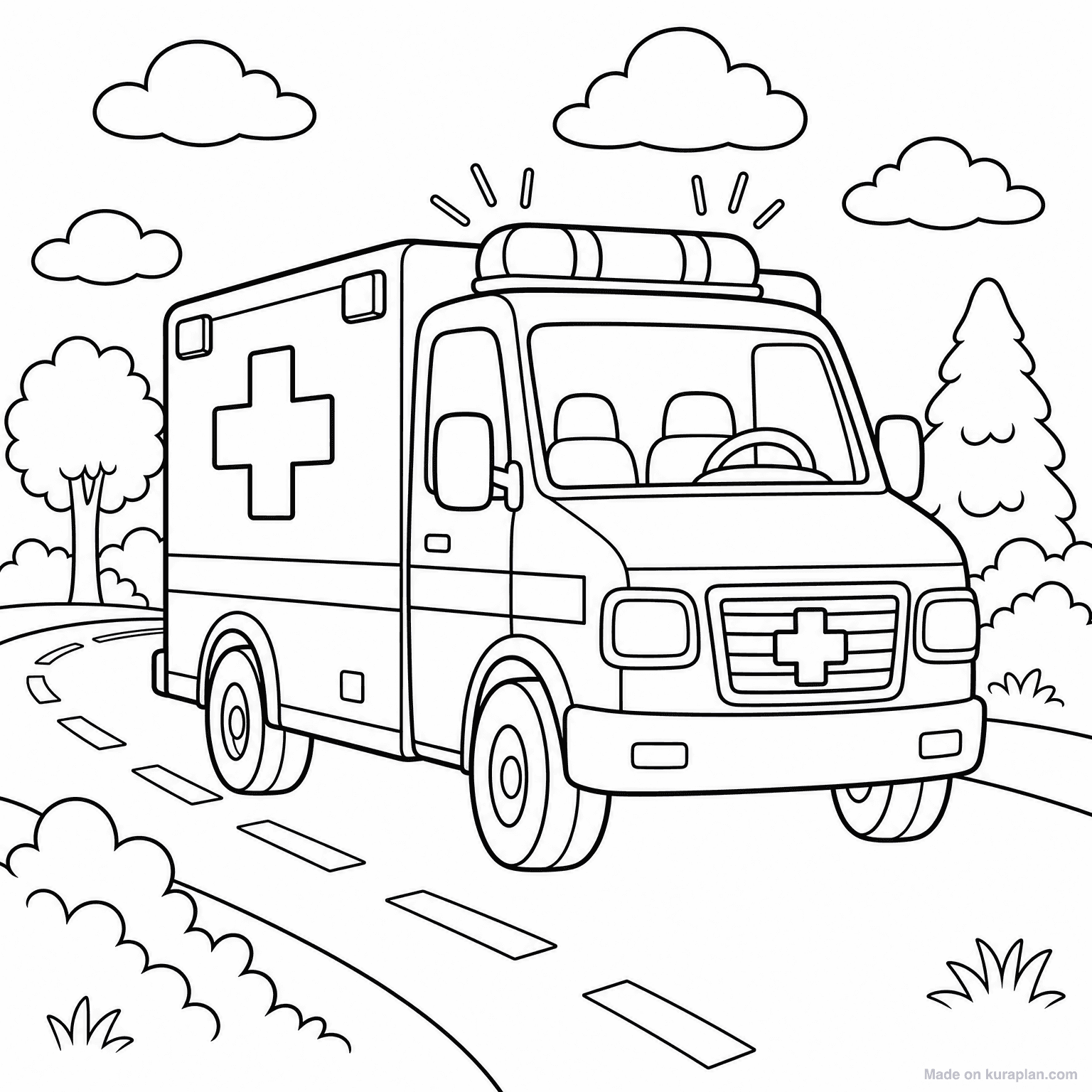 Ambulance with Cross — Coloring Page