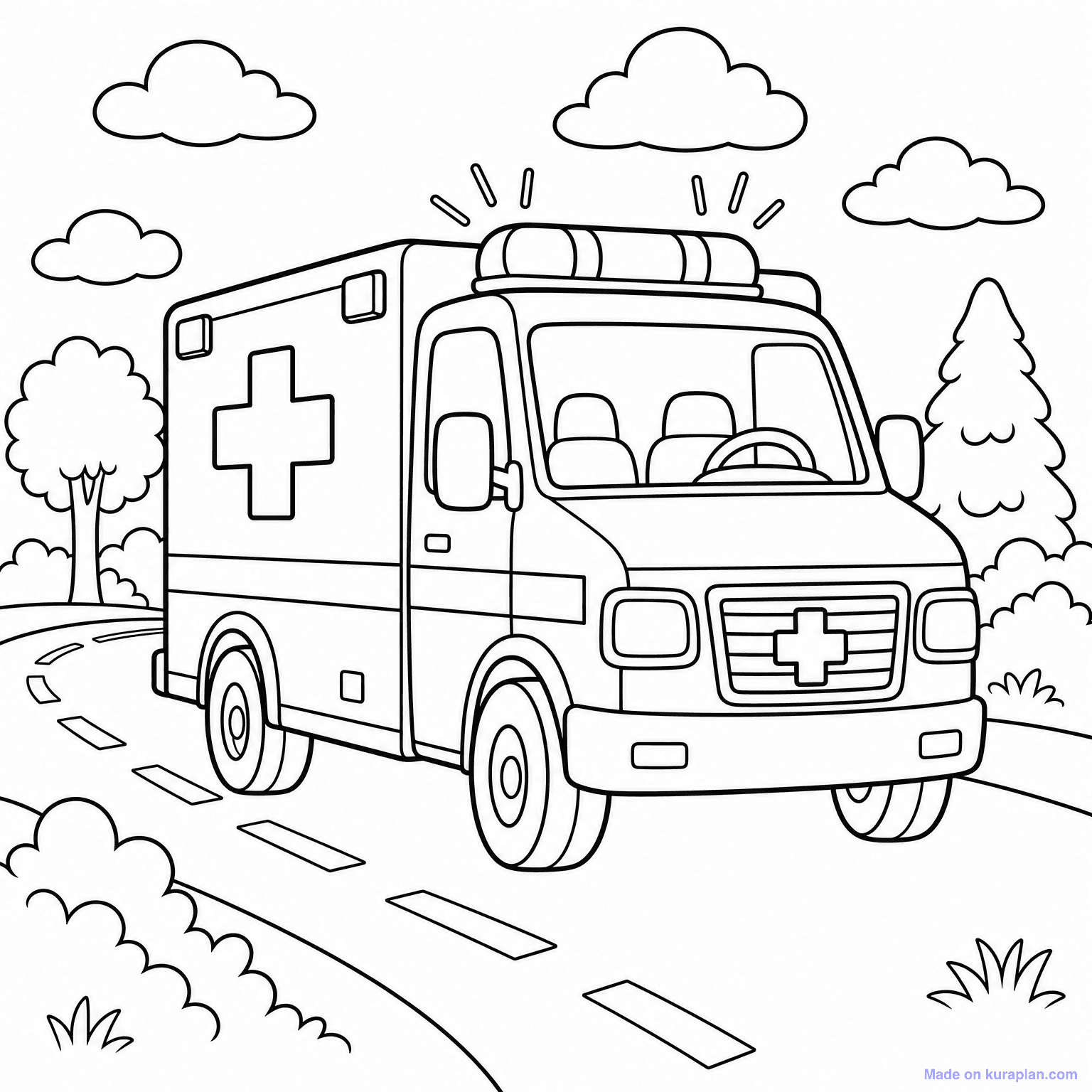Ambulance with Cross — Coloring Page