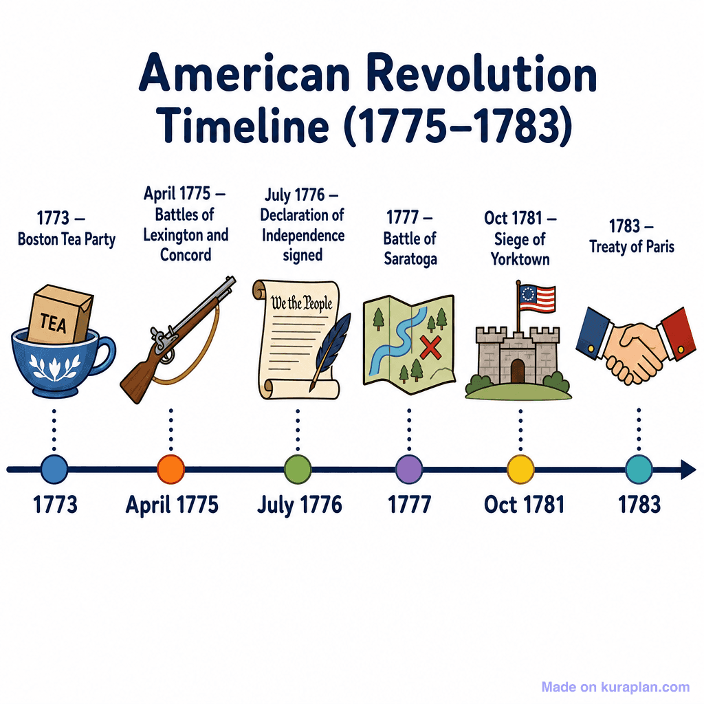 American Revolution Timeline (1775–1783) (simple)