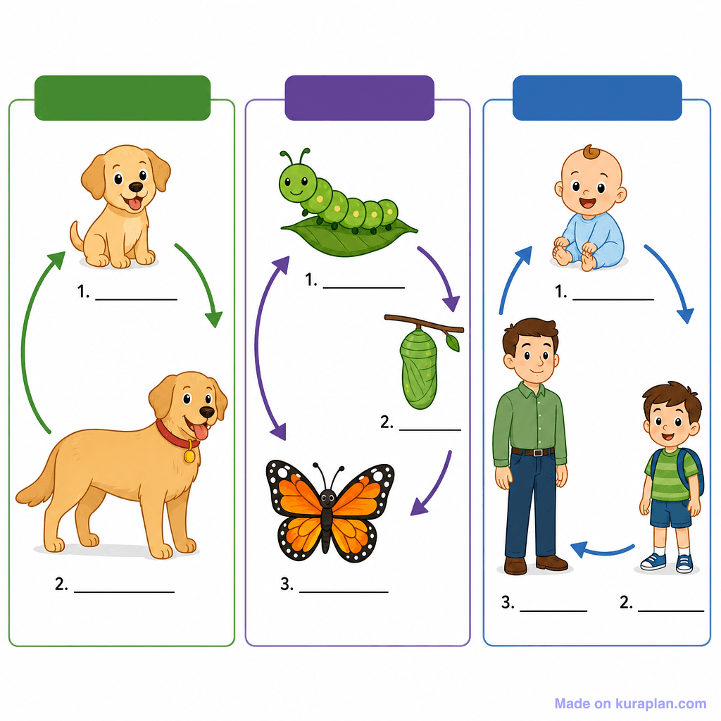 Animal Life Cycles Comparison (Mammal, Insect, Human) (simple, unlabeled)