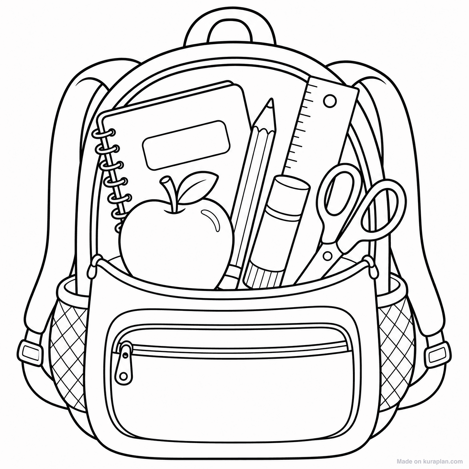 School Backpack with Supplies — Coloring Page