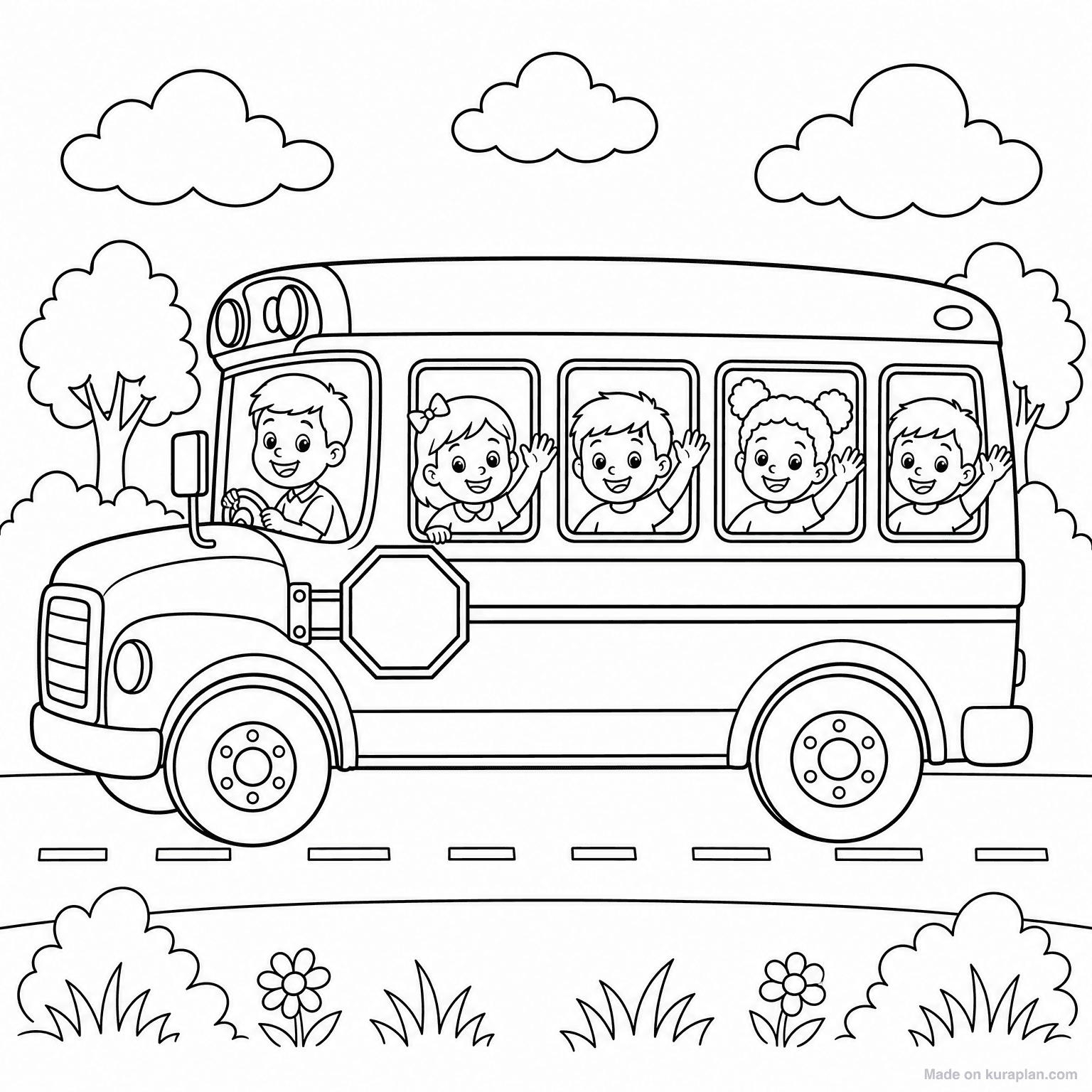 Yellow School Bus — Coloring Page