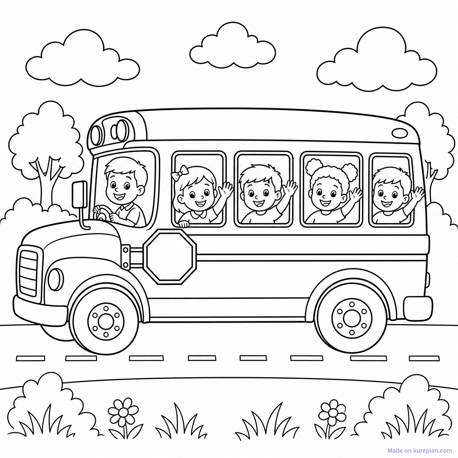 Yellow School Bus — Coloring Page