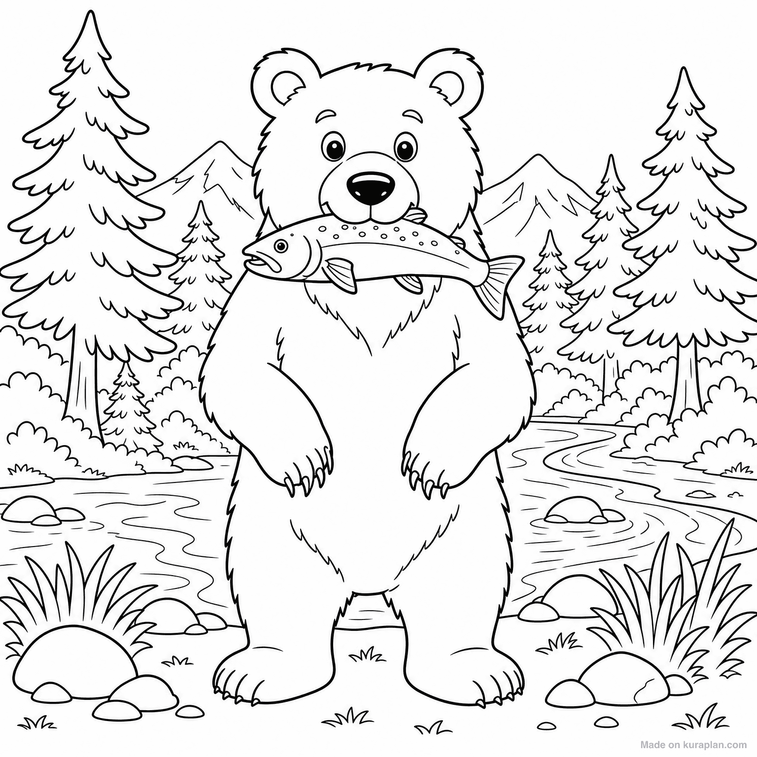 Brown Bear in Forest — Coloring Page