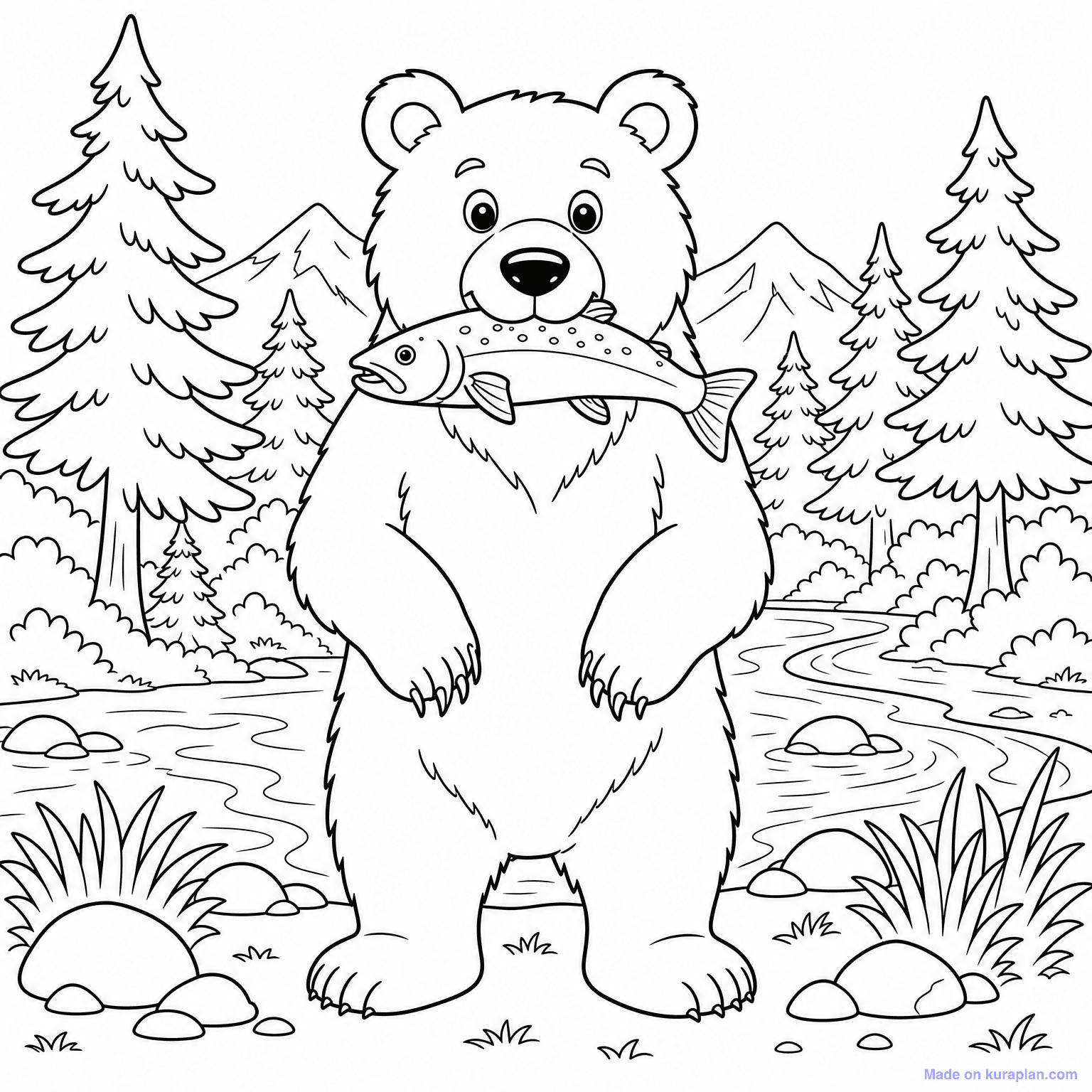 Brown Bear in Forest — Coloring Page