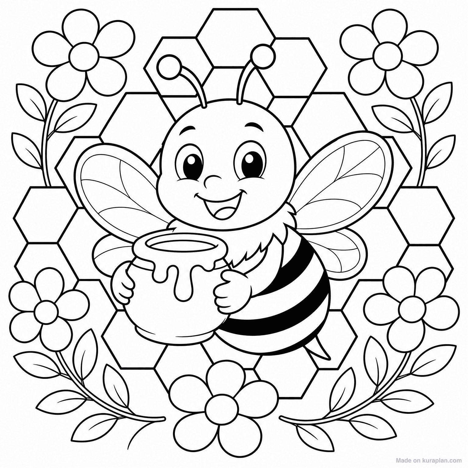 Bee with Honeycomb — Coloring Page
