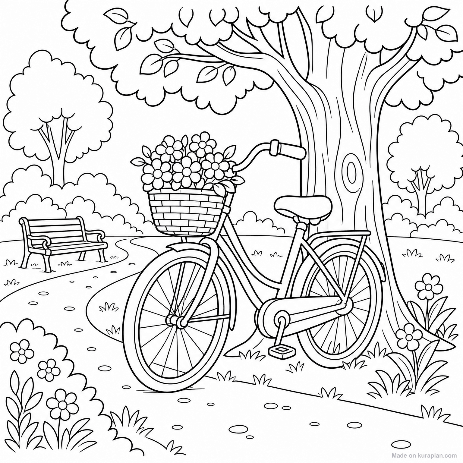 Bicycle in Park — Coloring Page