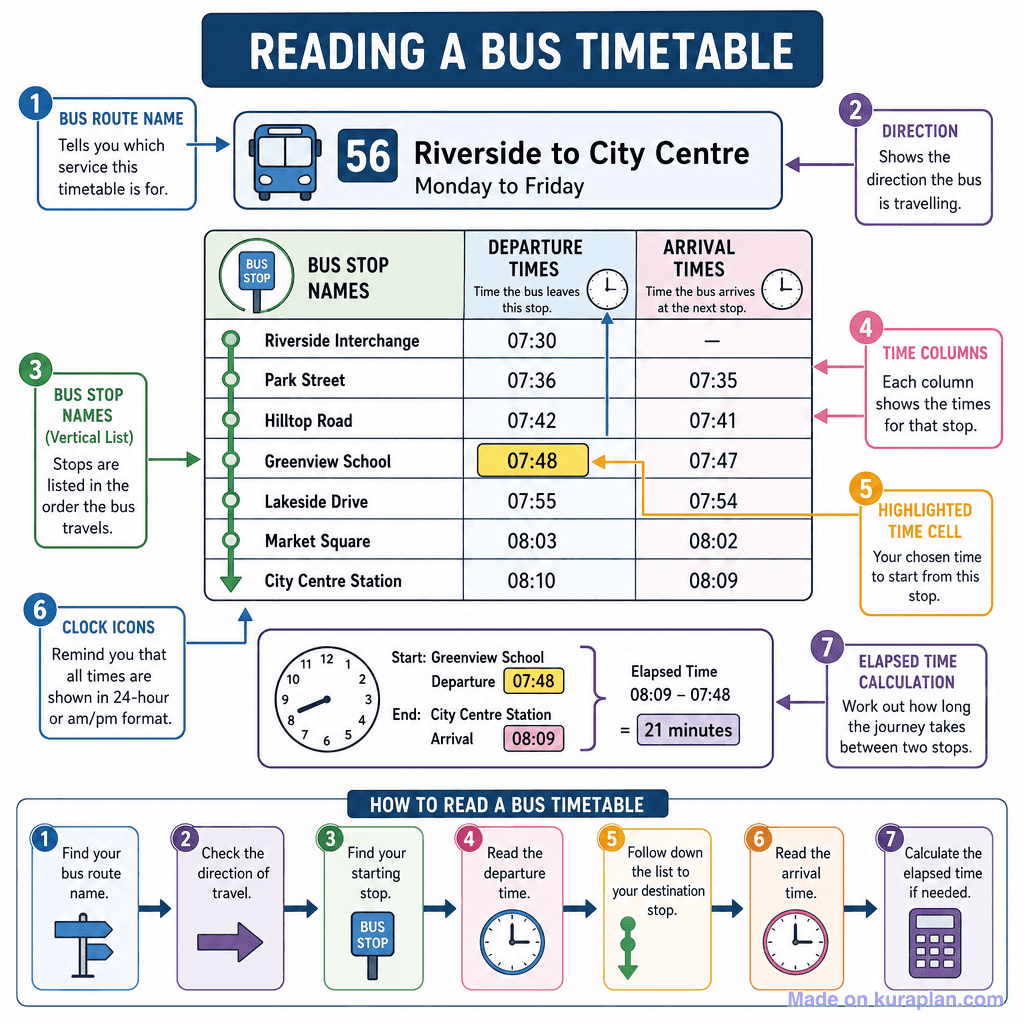 Reading a Bus Timetable (detailed)