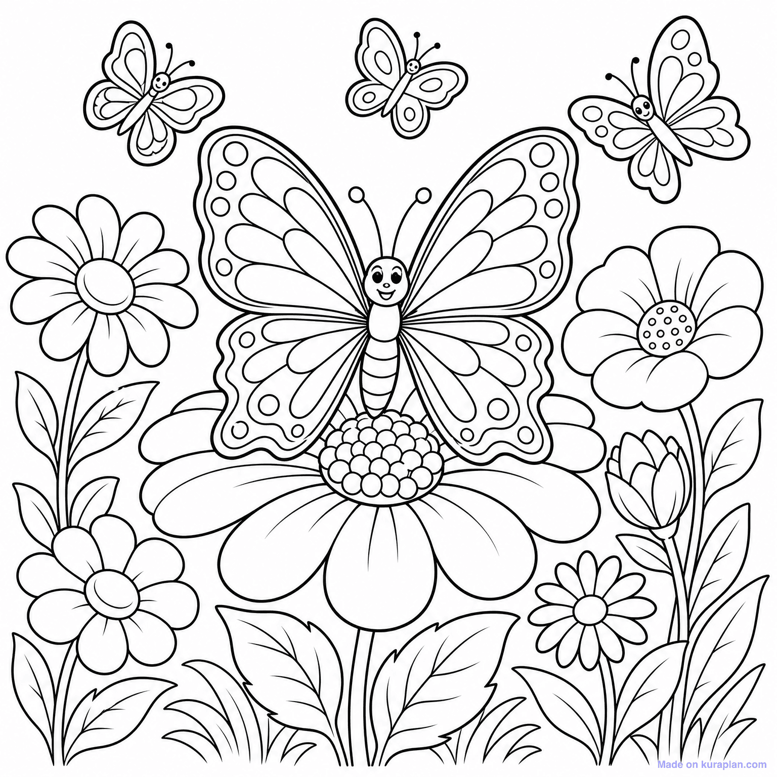 Butterfly on Flowers — Coloring Page