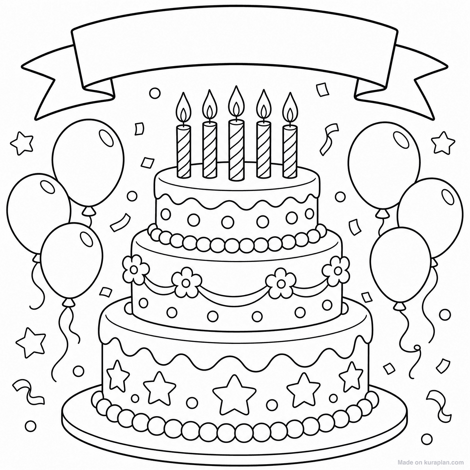 Birthday Cake with Candles — Coloring Page