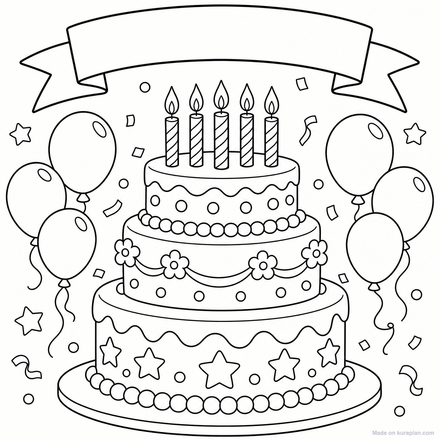 Birthday Cake with Candles — Coloring Page