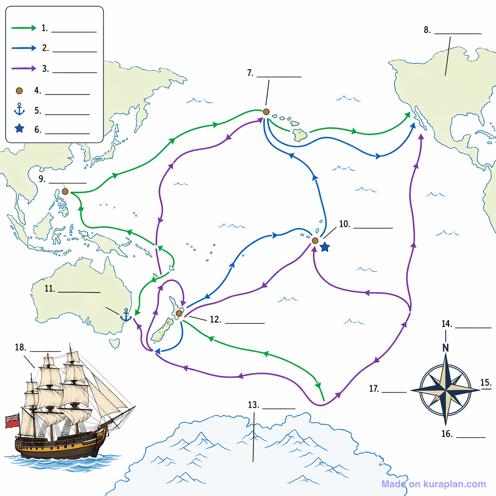 Captain James Cook's Pacific Voyages (detailed, unlabeled)
