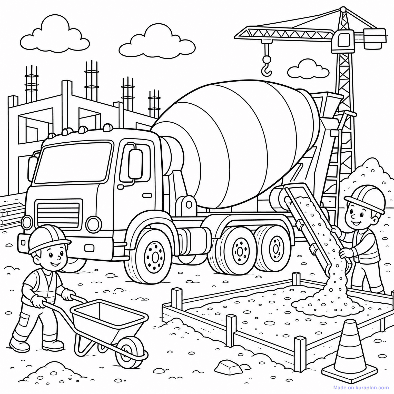 Cement Mixer Truck — Coloring Page